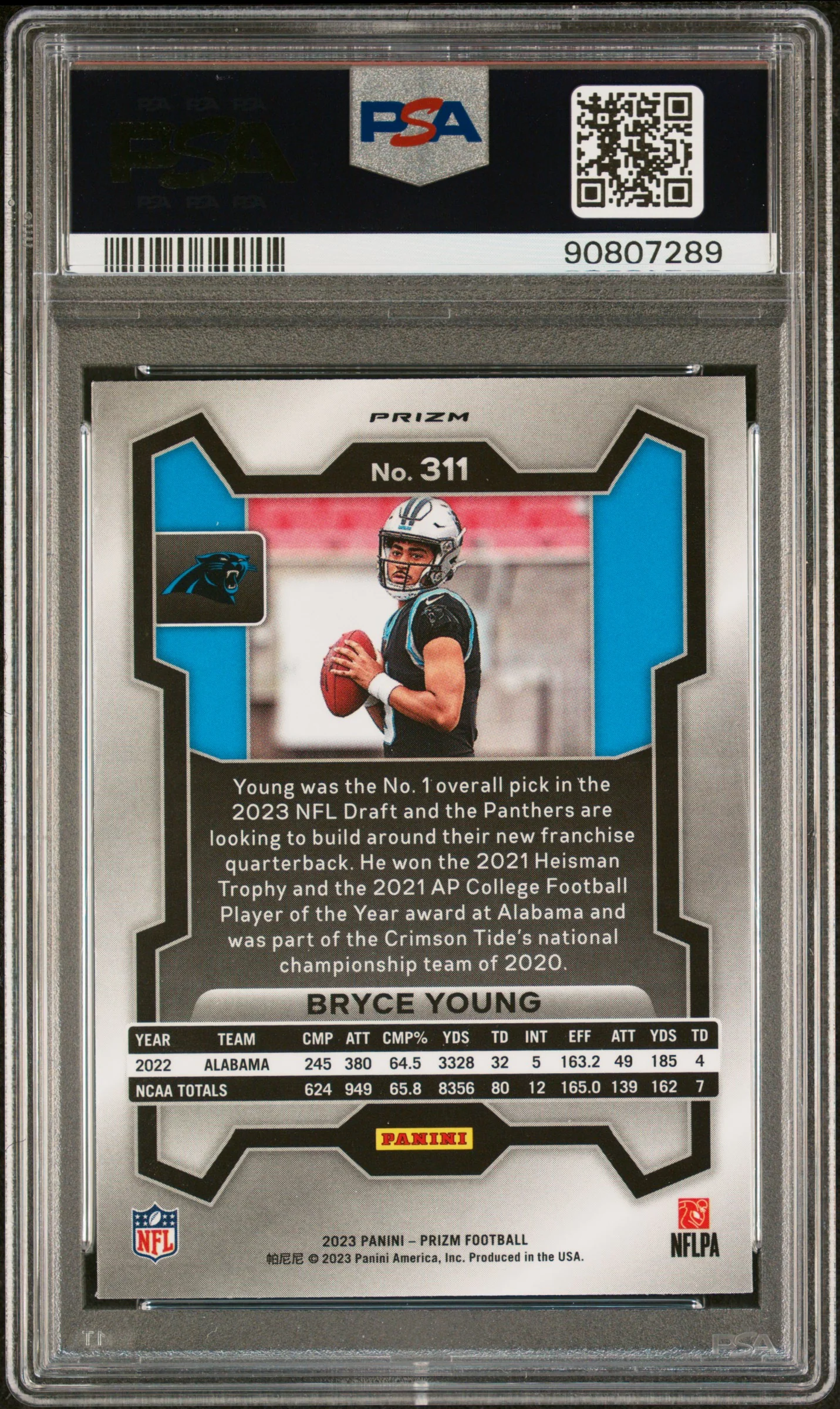 2023 Panini Prizm #311 Bryce Young Silver Prizm PSA 10 - Image 2