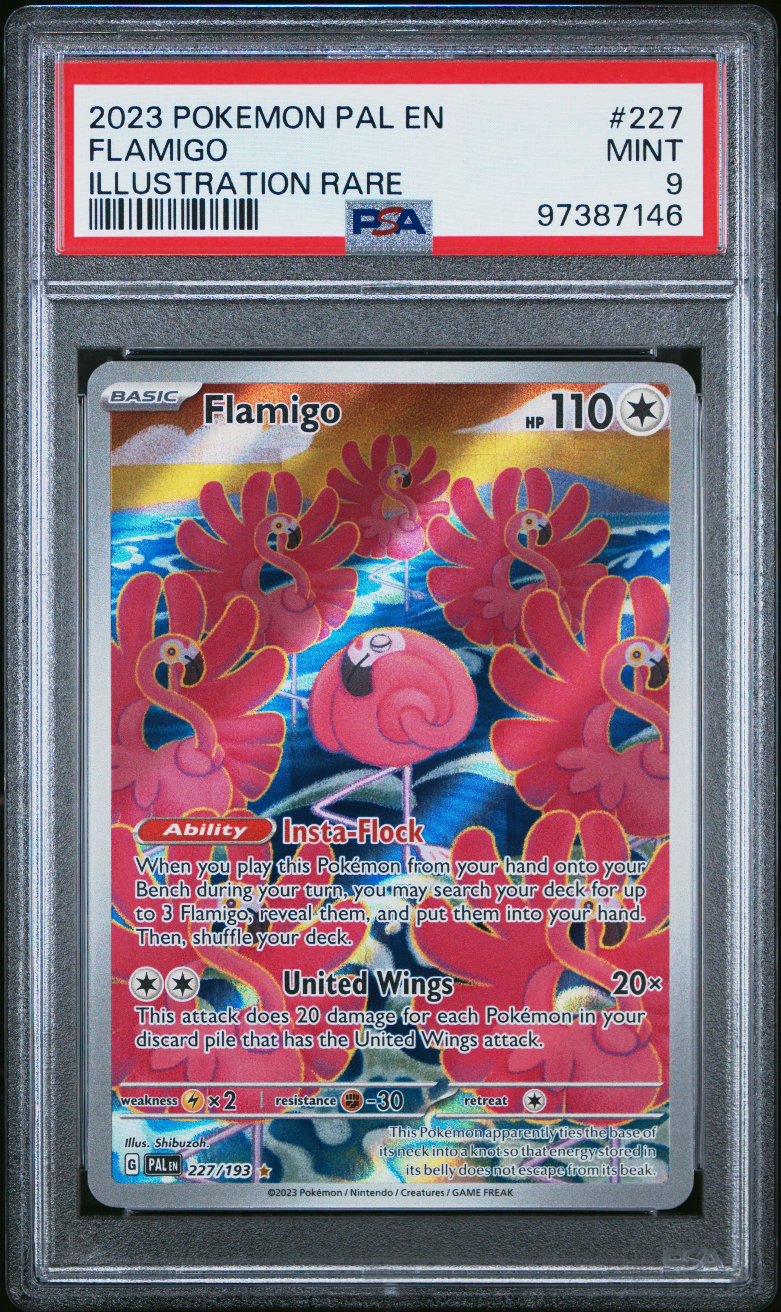 2023 Pokemon Pal En-Paldea Evolved 227/193 Flamigo Illustration Rare PSA 9