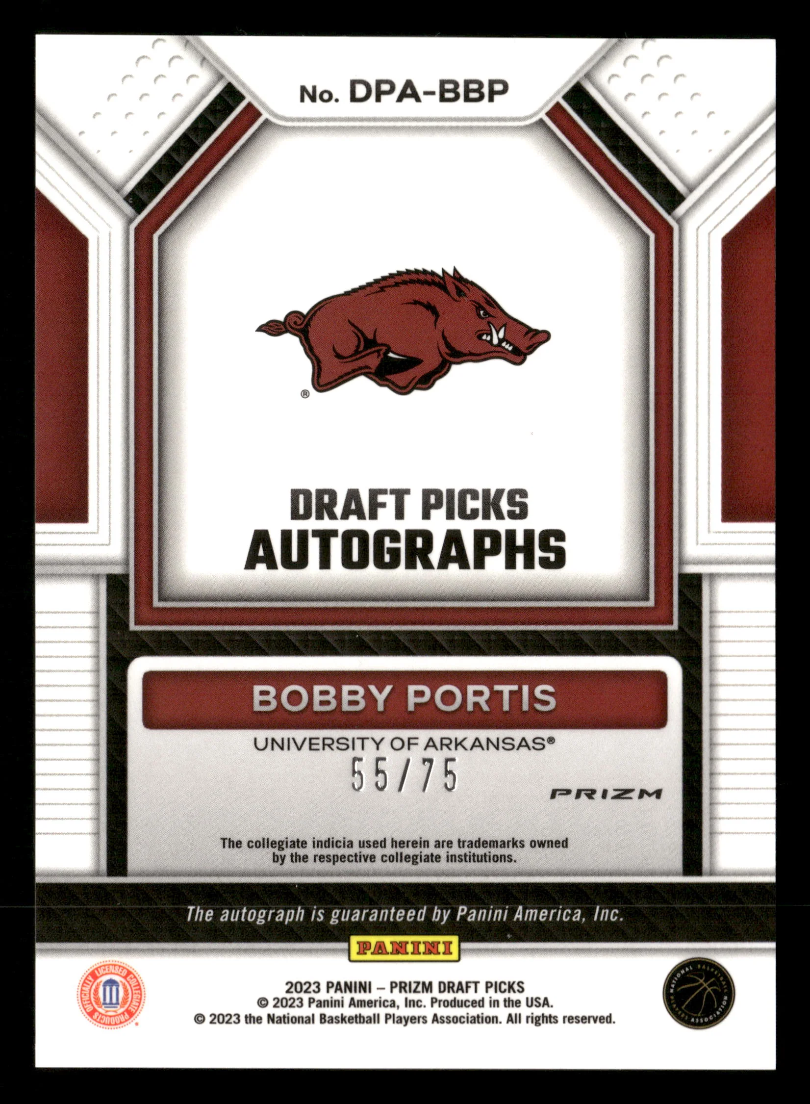 2023 Prizm Draft Picks #DPA-BBP Bobby Portis Draft Picks Auto Blue Ice #/75 - Image 2