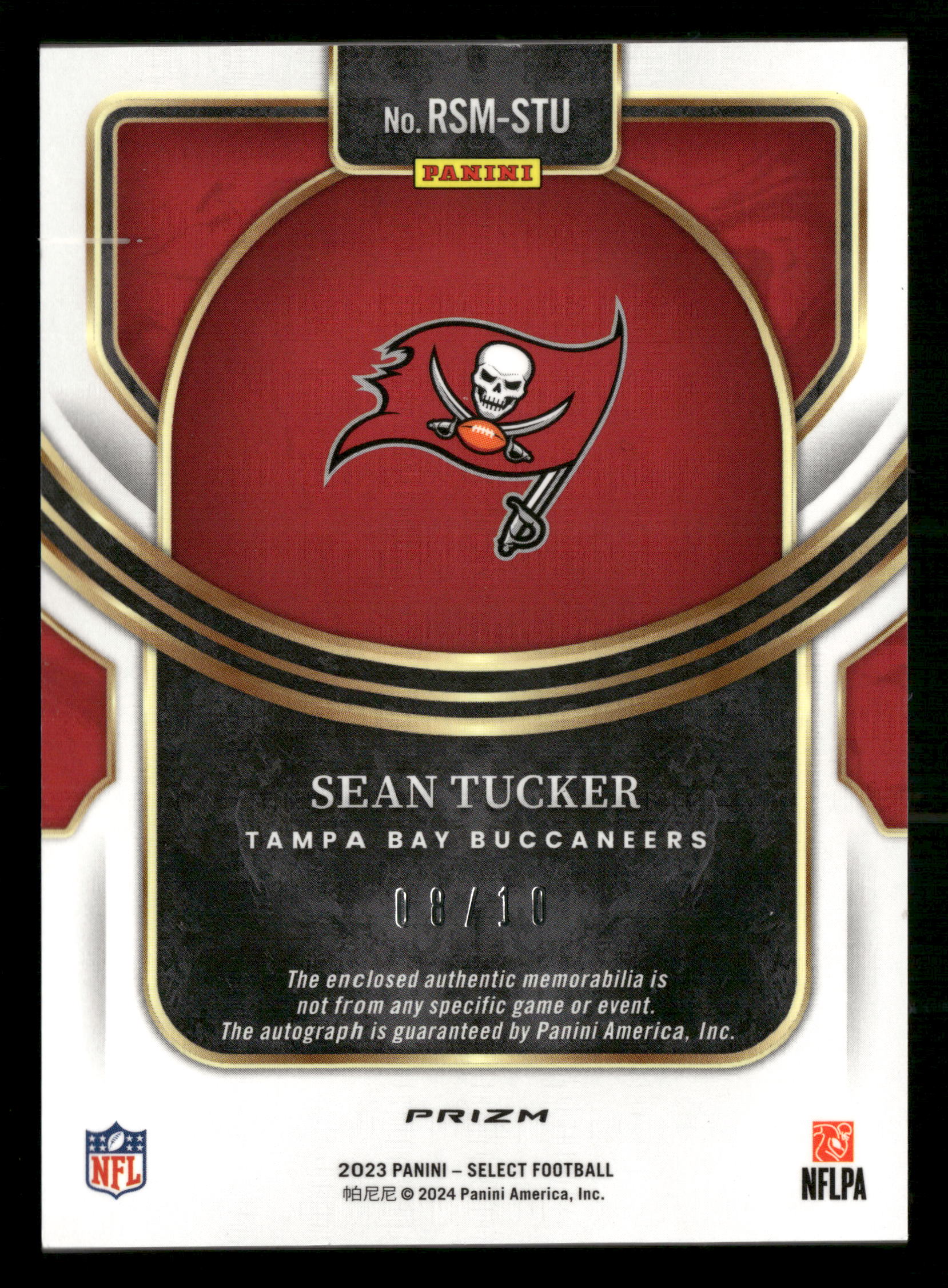2023 Select #RSM-STU Sean Tucker Rookie Signature Memorabilia Gold Prizm #/10 - Image 4