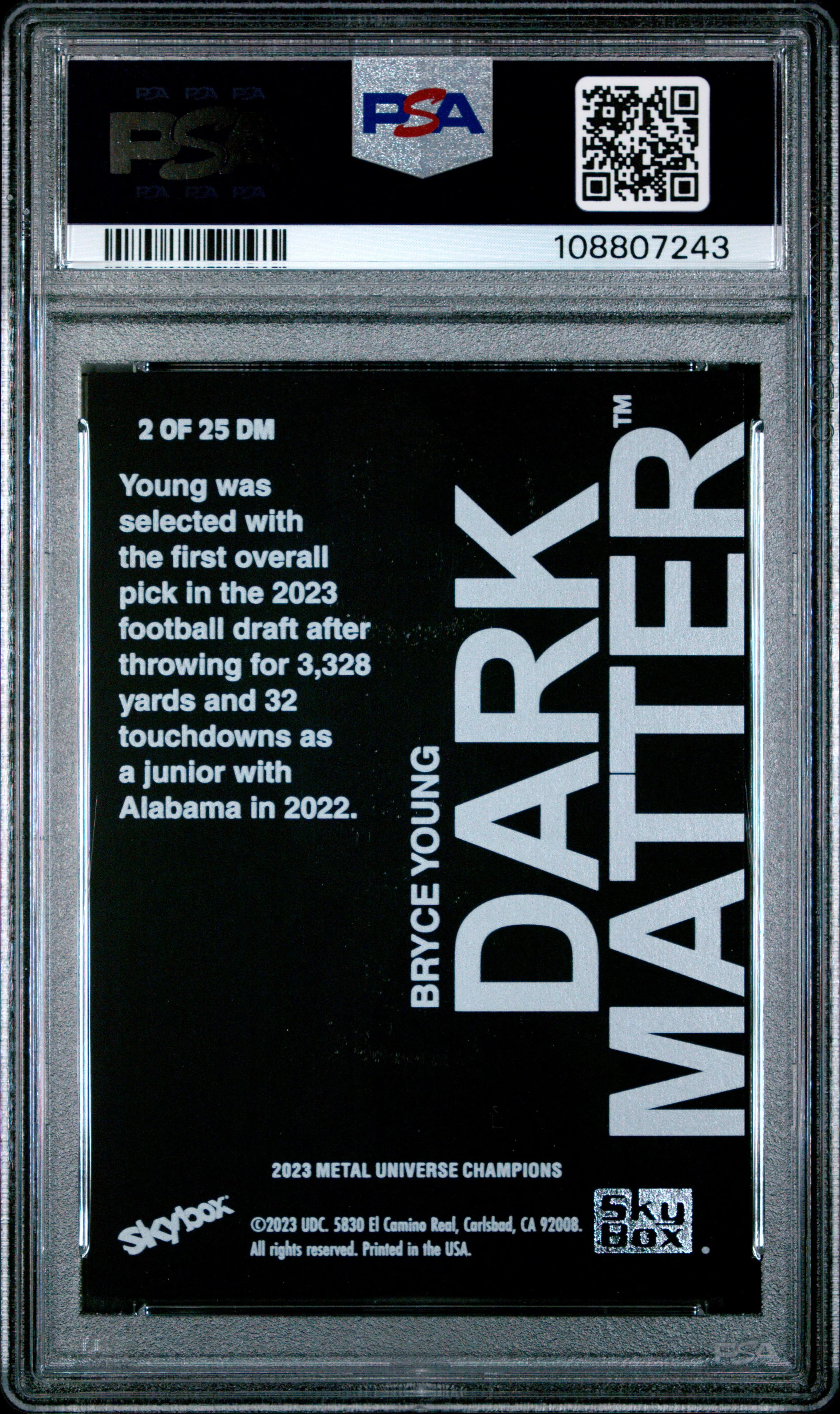 2023 Skybox Metal Universe Champions Dark Matter #2 Bryce Young PSA 10 - Image 4