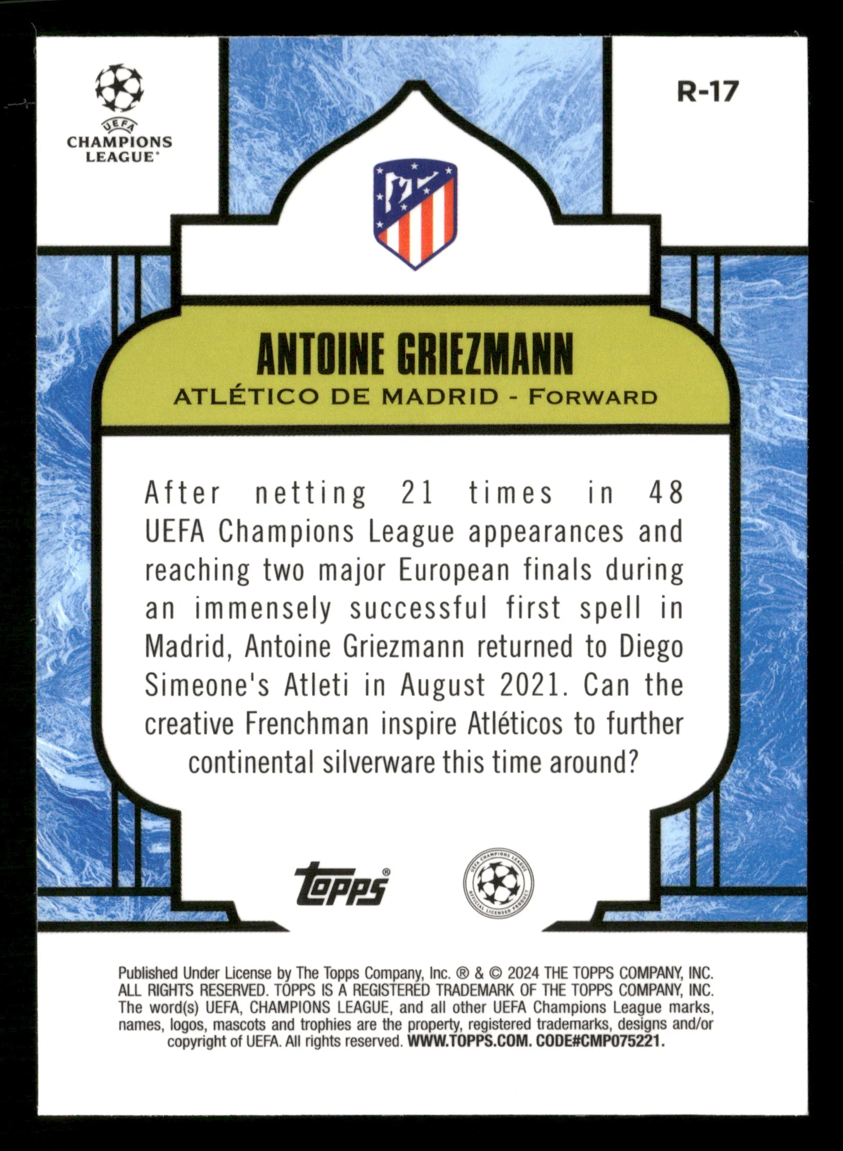 2023 Topps Merlin UEFA Renaissance #R17 Antoine Griezmann - Image 2