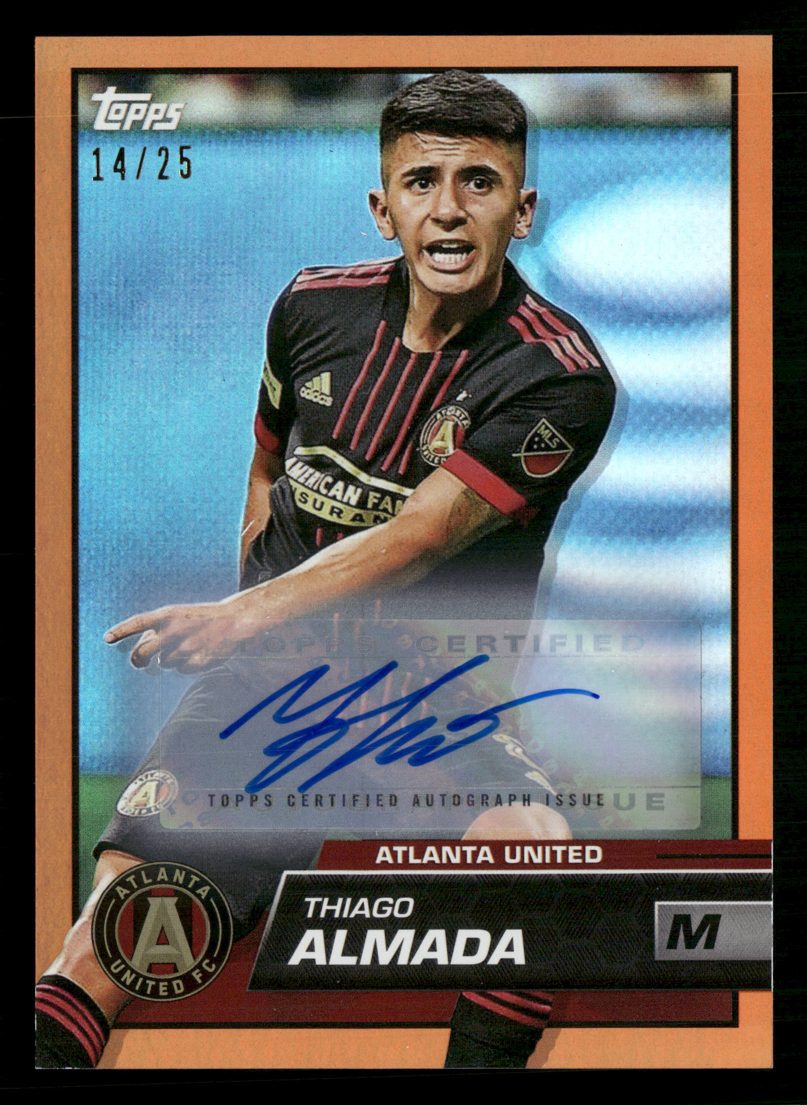 2023 Topps MLS #185 Thiago Almada Base Autographs Orange Foil #/25