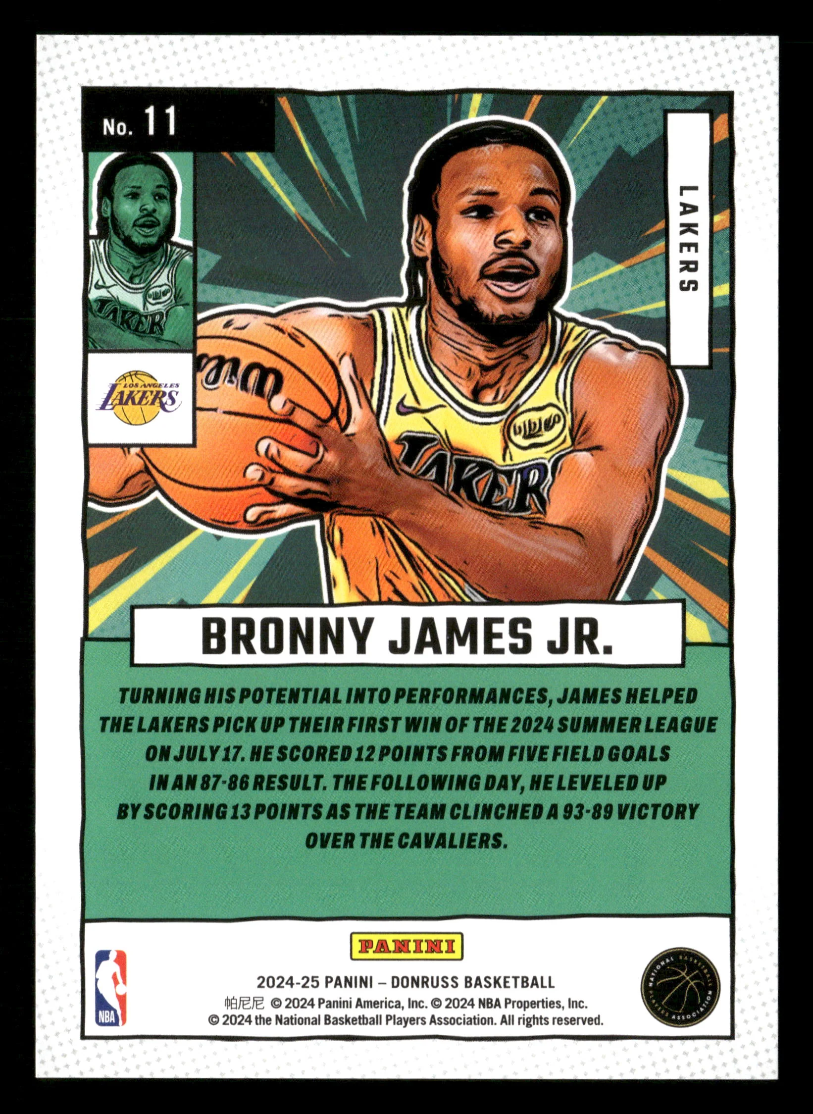 2024-25 Donruss #11 Bronny James Jr. Net Marvels /99 Blue Star Refractor - Image 2