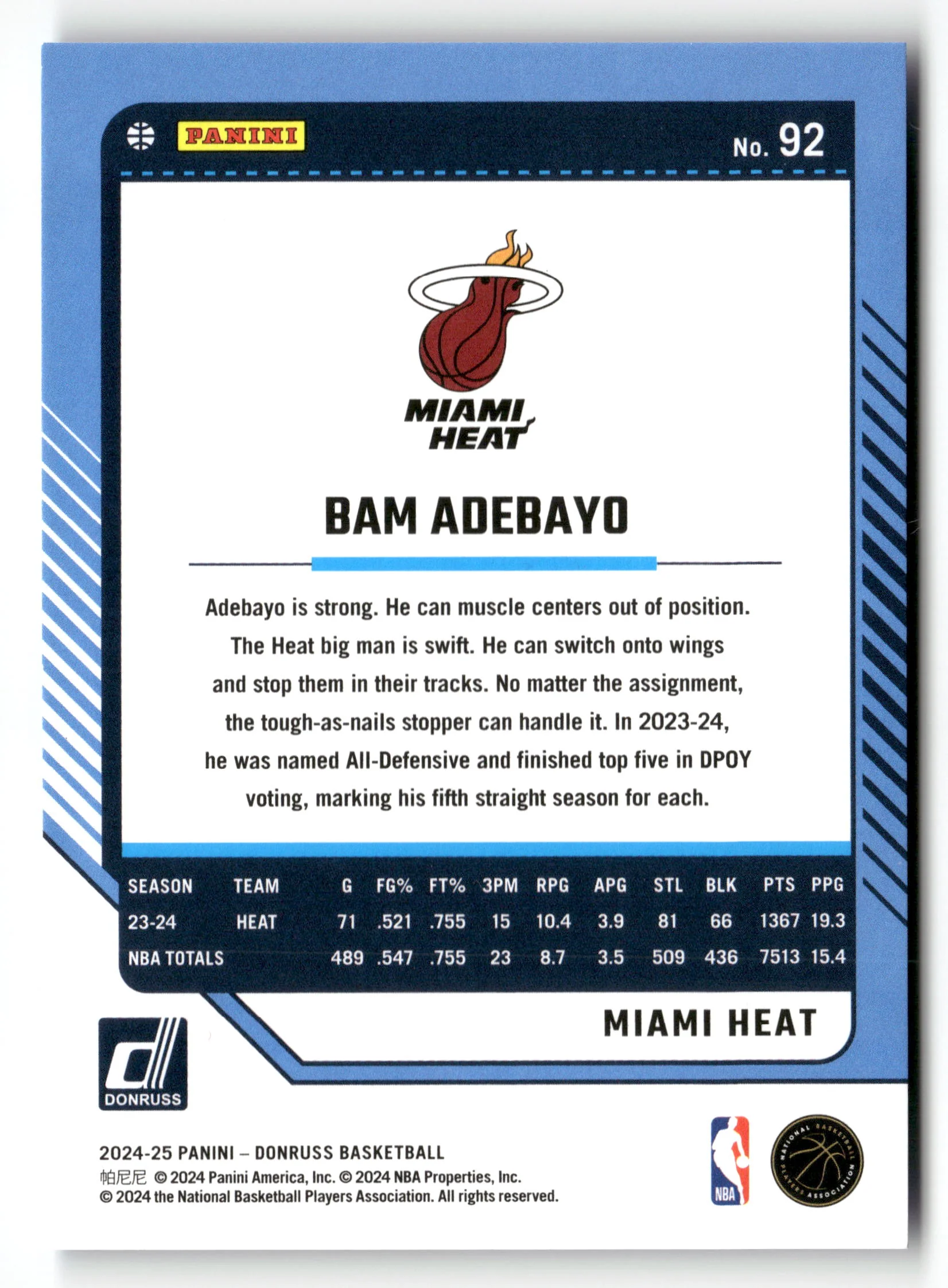 2024-25 Donruss #92 Bam Adebayo International Blue Fireworks #/85 - Image 4