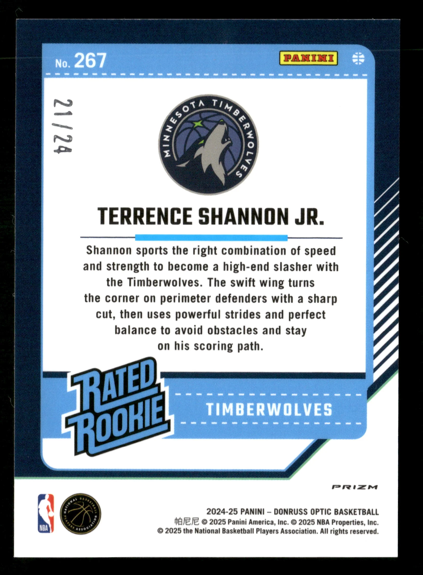 2024-25 Donruss Optic #267 Terrence Shannon Jr. Choice Blue #/24 - Image 2