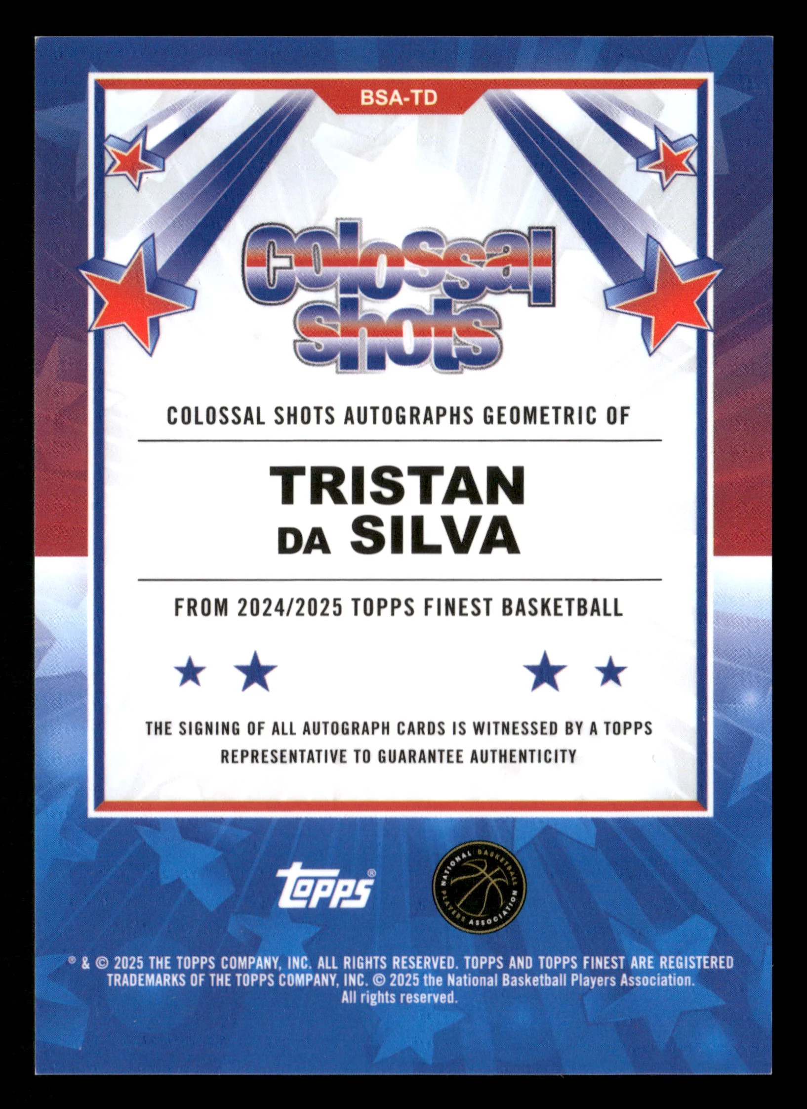 2024-25 Finest #BSA-TD Tristan Da Silva Colossal Shots Auto Geometric #/25 - Image 2