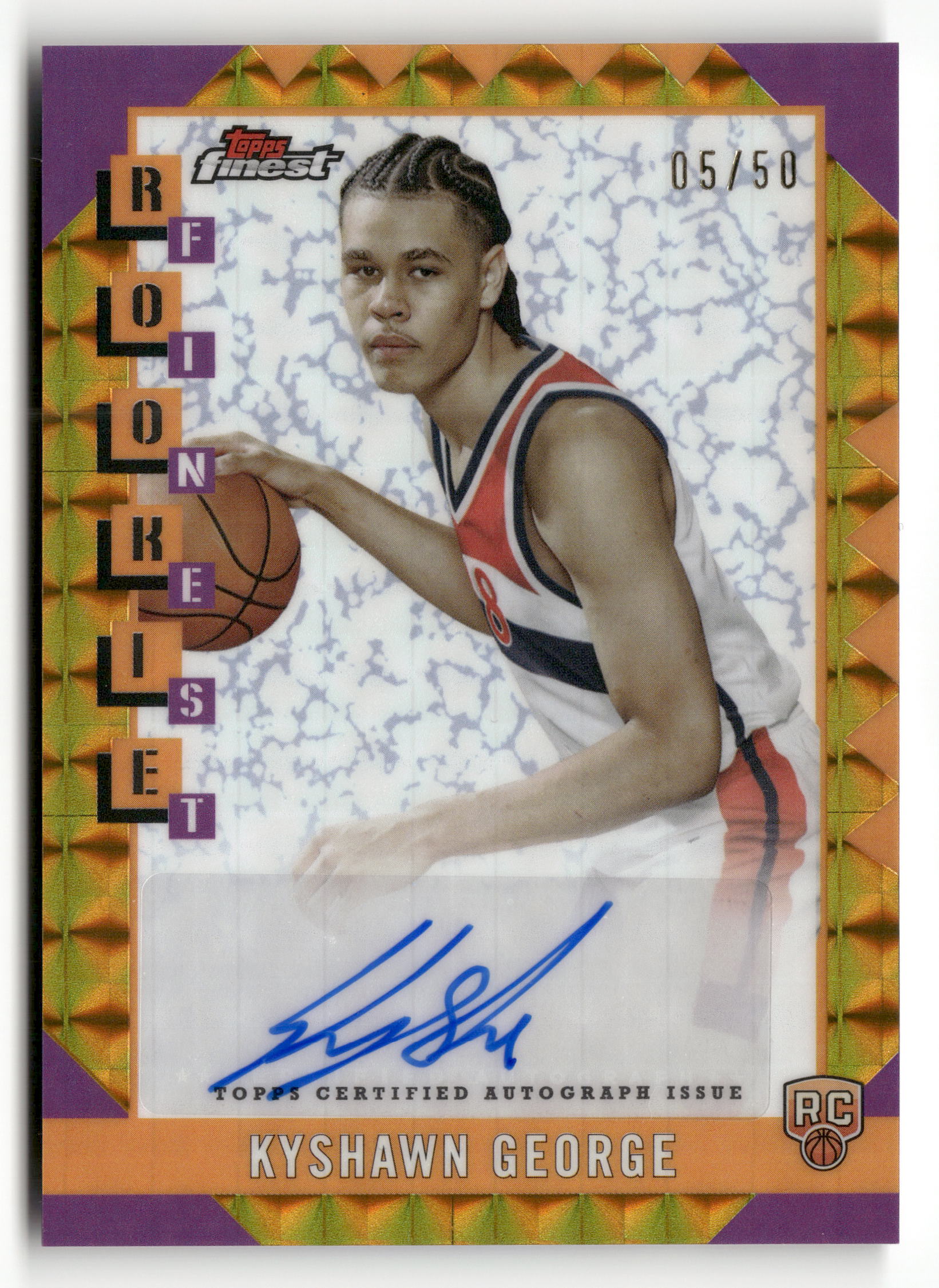 2024-25 Finest #RFA-KG Kyshawn George Rookie Auto Gold Geometric Refractor #/50