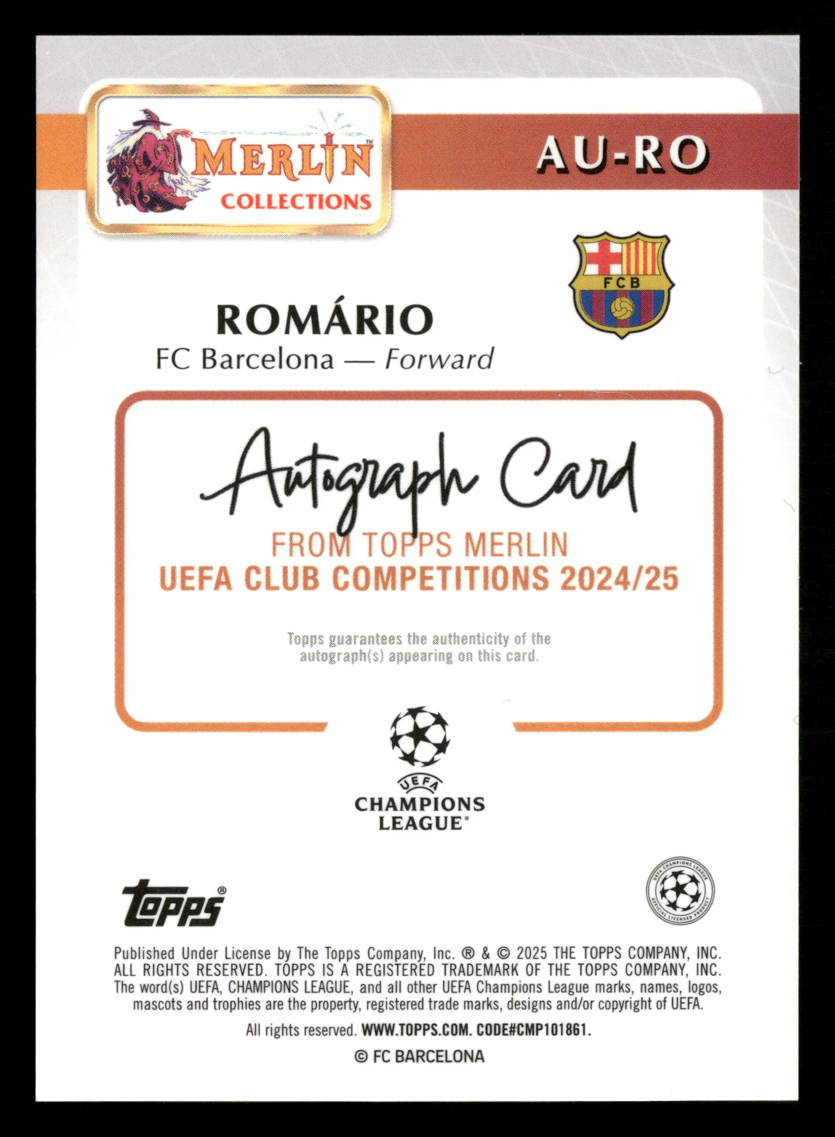 2024-25 Merlin UEFA Club Competitions #AU-RO Romário Base Autographs Gold #/50 - Image 2