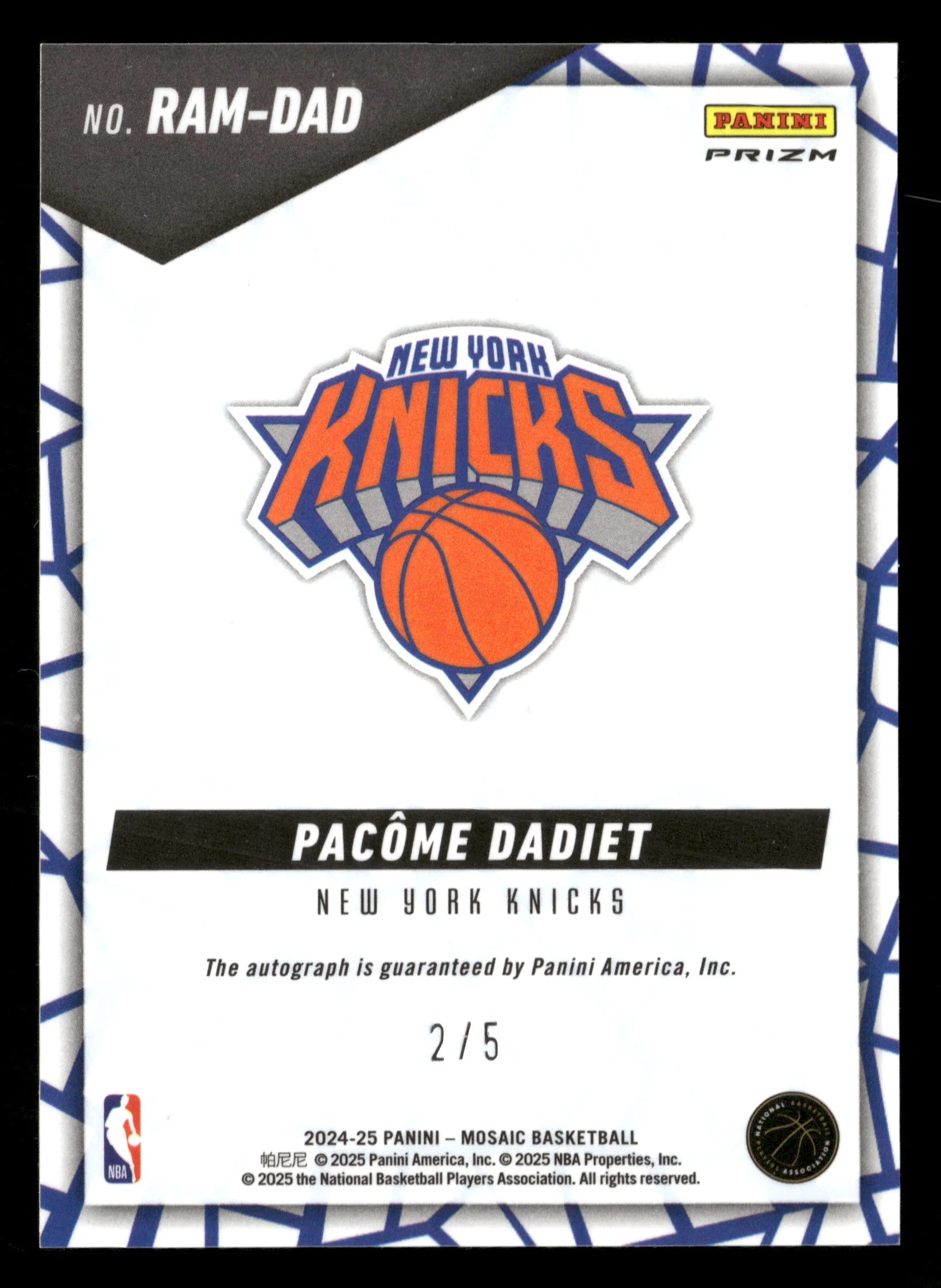 2024-25 Mosaic #RAM-DAD Pacome Dadiet Rookie Autograph Green #/5 - Image 2