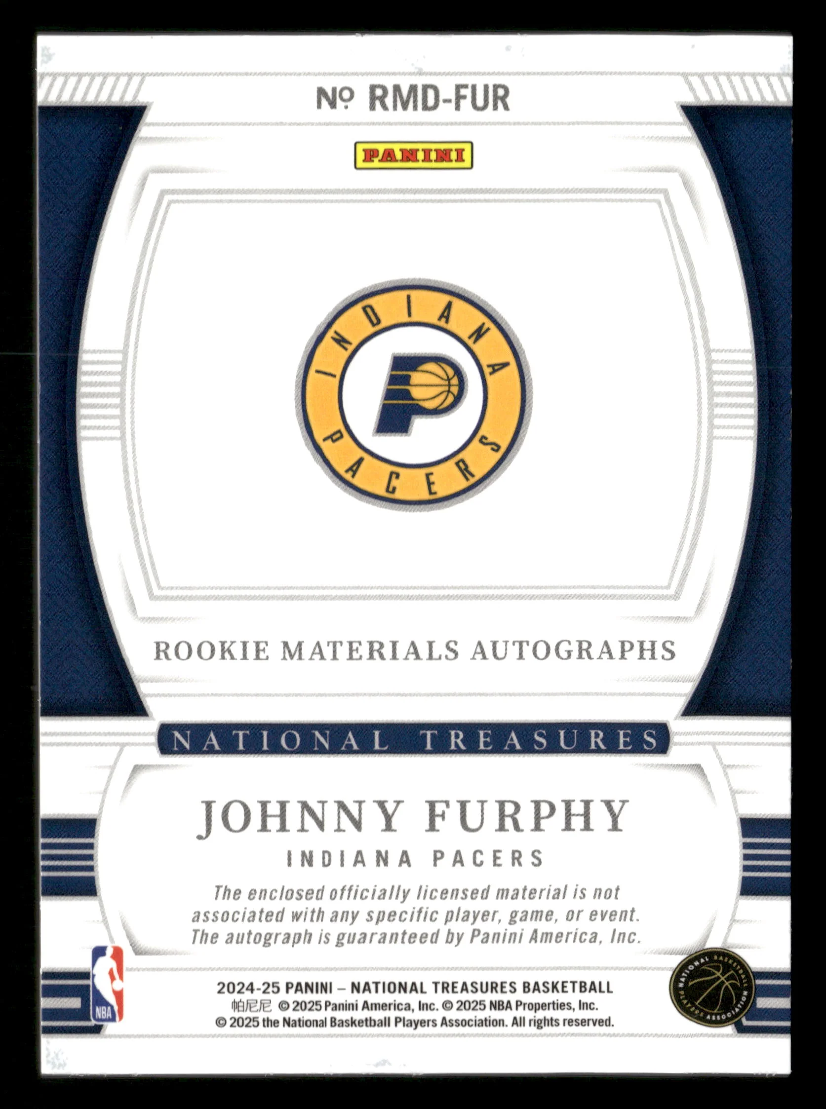 2024-25 National Treasures Johnny Furphy Rookie Materials Auto Dual Patch #/99 - Image 2