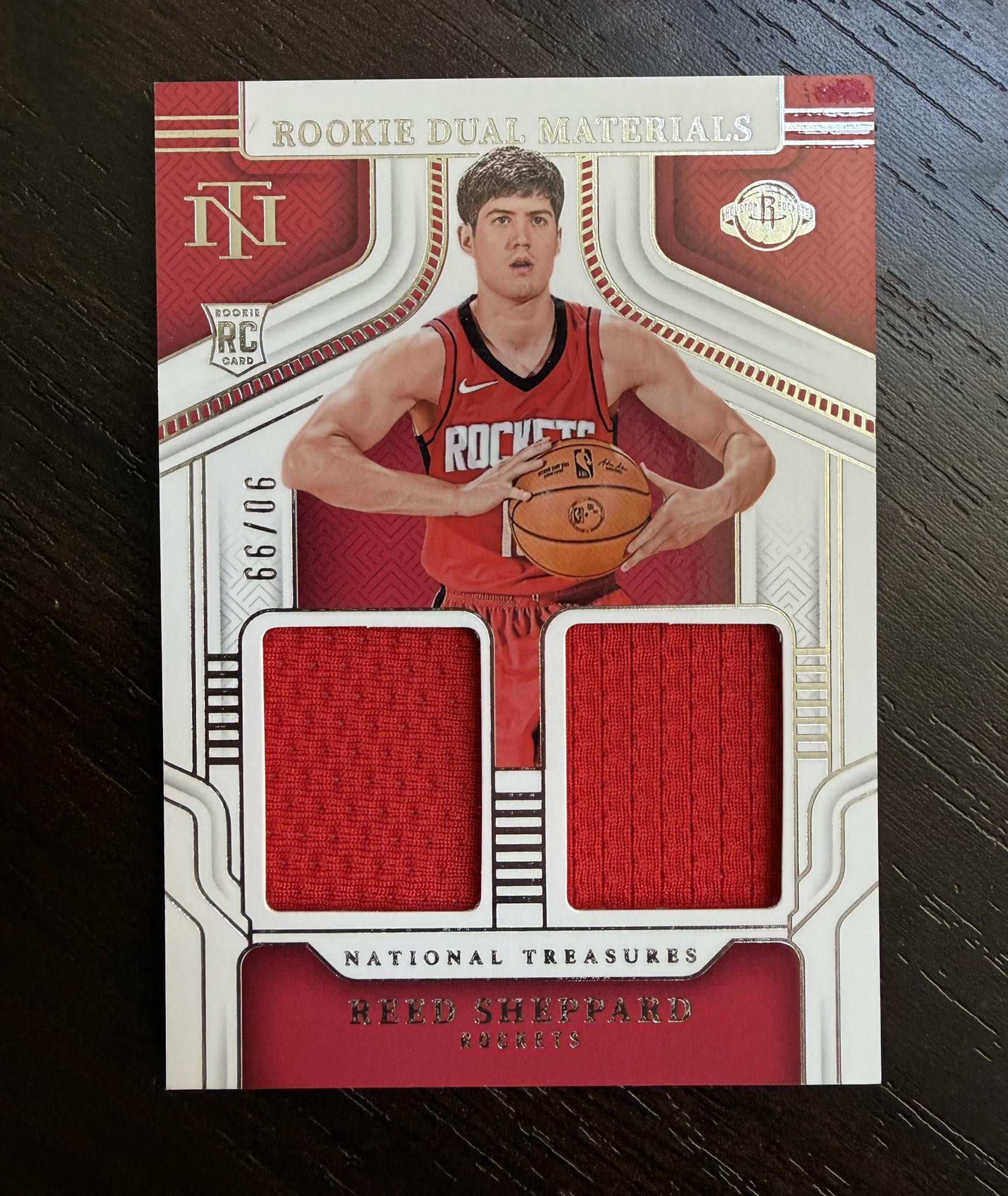 2024-25 National Treasures #RDM-RSH Rookie Dual Materials Reed Sheppard RC