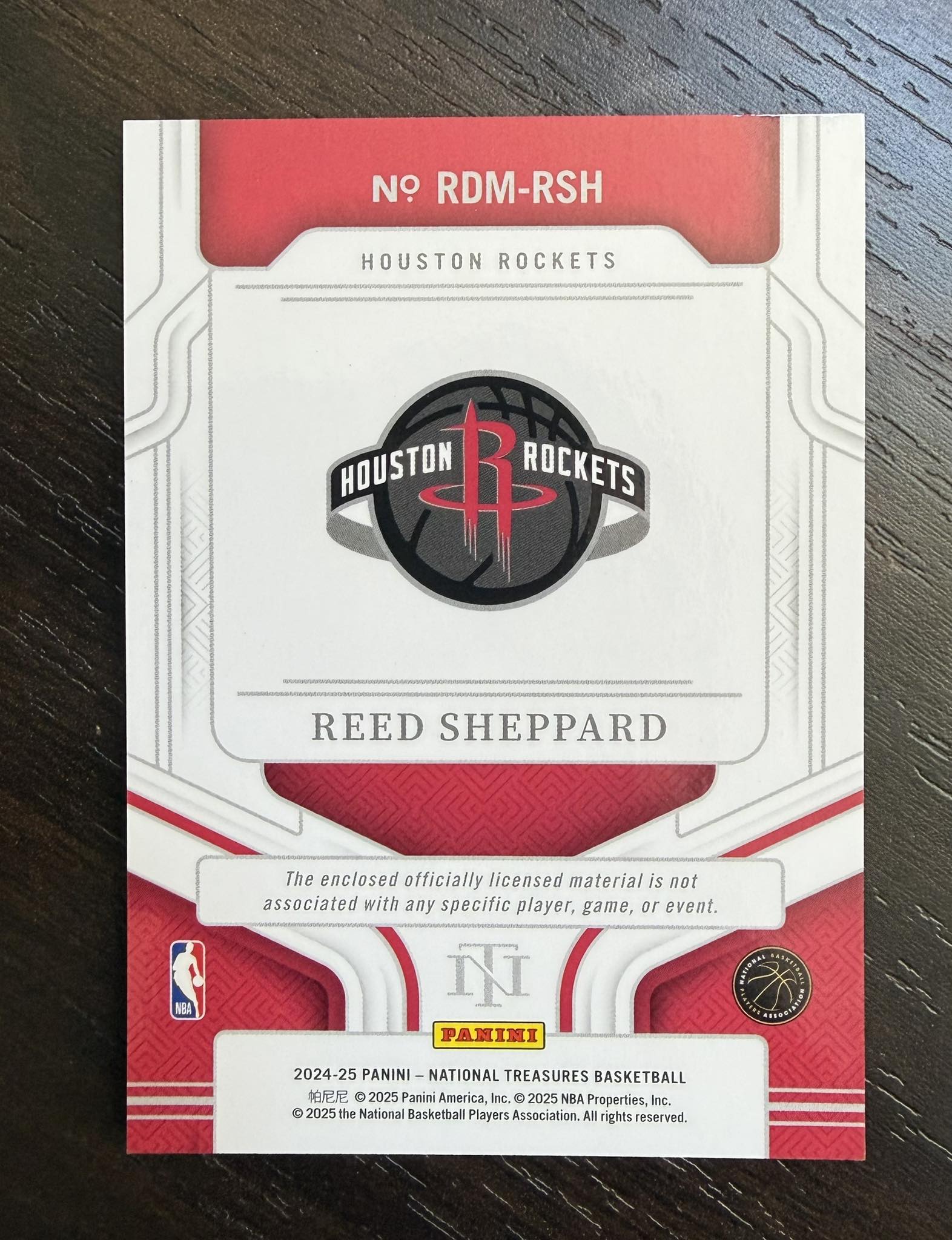 2024-25 National Treasures #RDM-RSH Rookie Dual Materials Reed Sheppard RC - Image 2