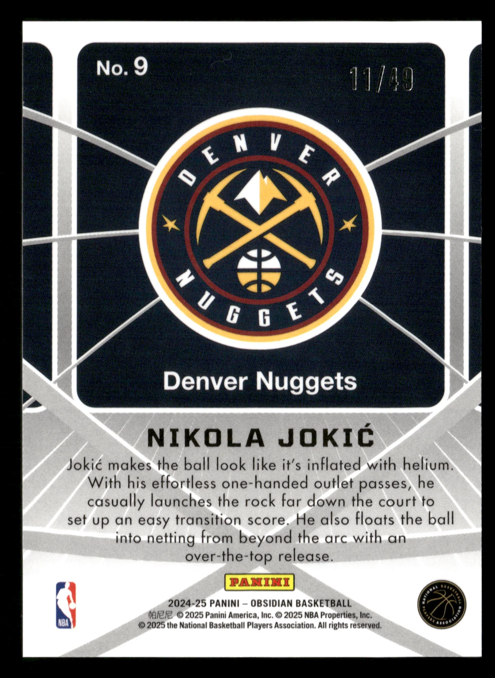 2024/25 Obsidian No.9 Nikola Jokic Obsidian Atomic Initials Pink Flood /49 - Image 2