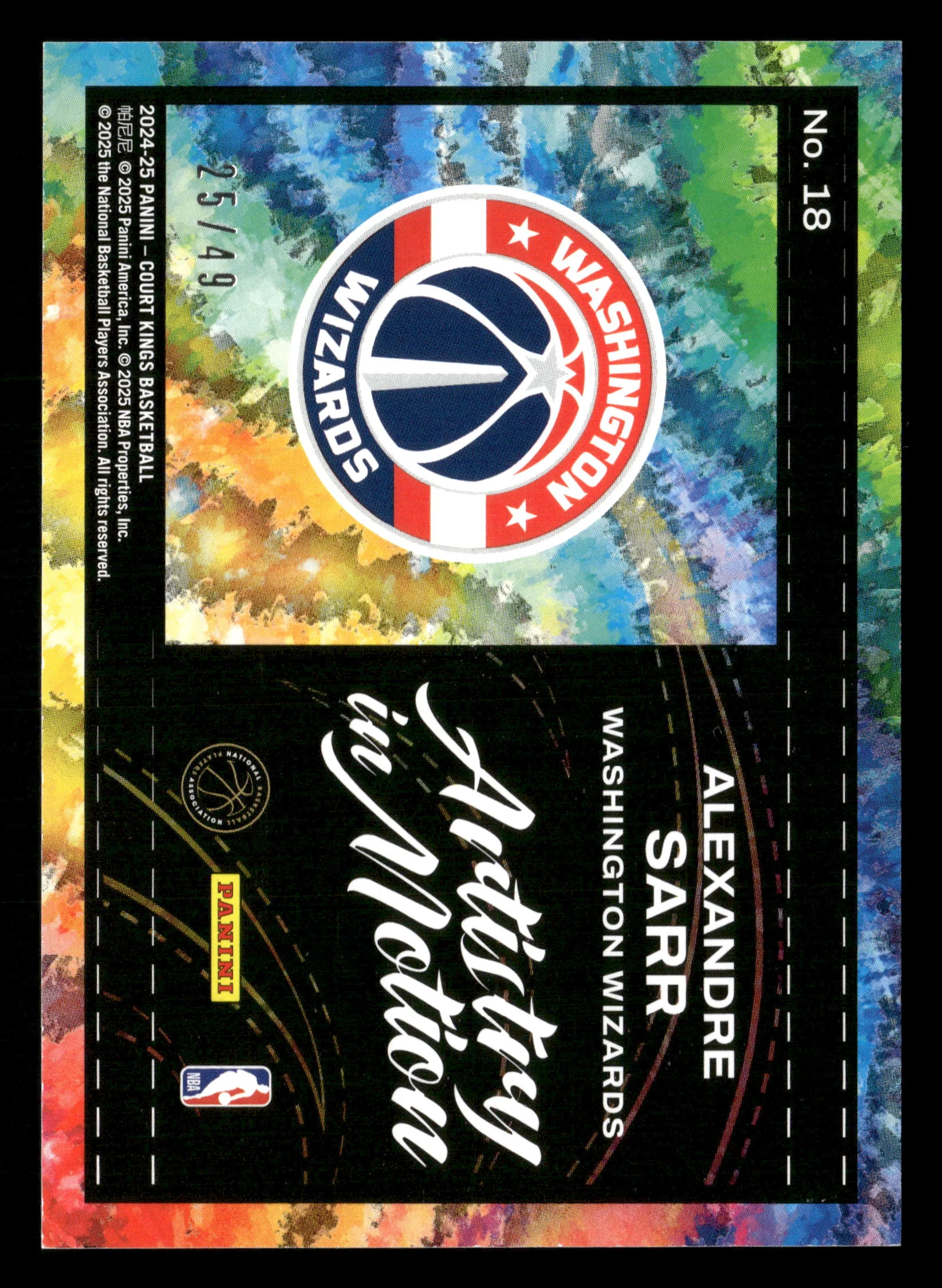 2024-25 Panini Court Kings #18 Alexandre Sarr Artistry in Motion Jade #/49 - Image 2