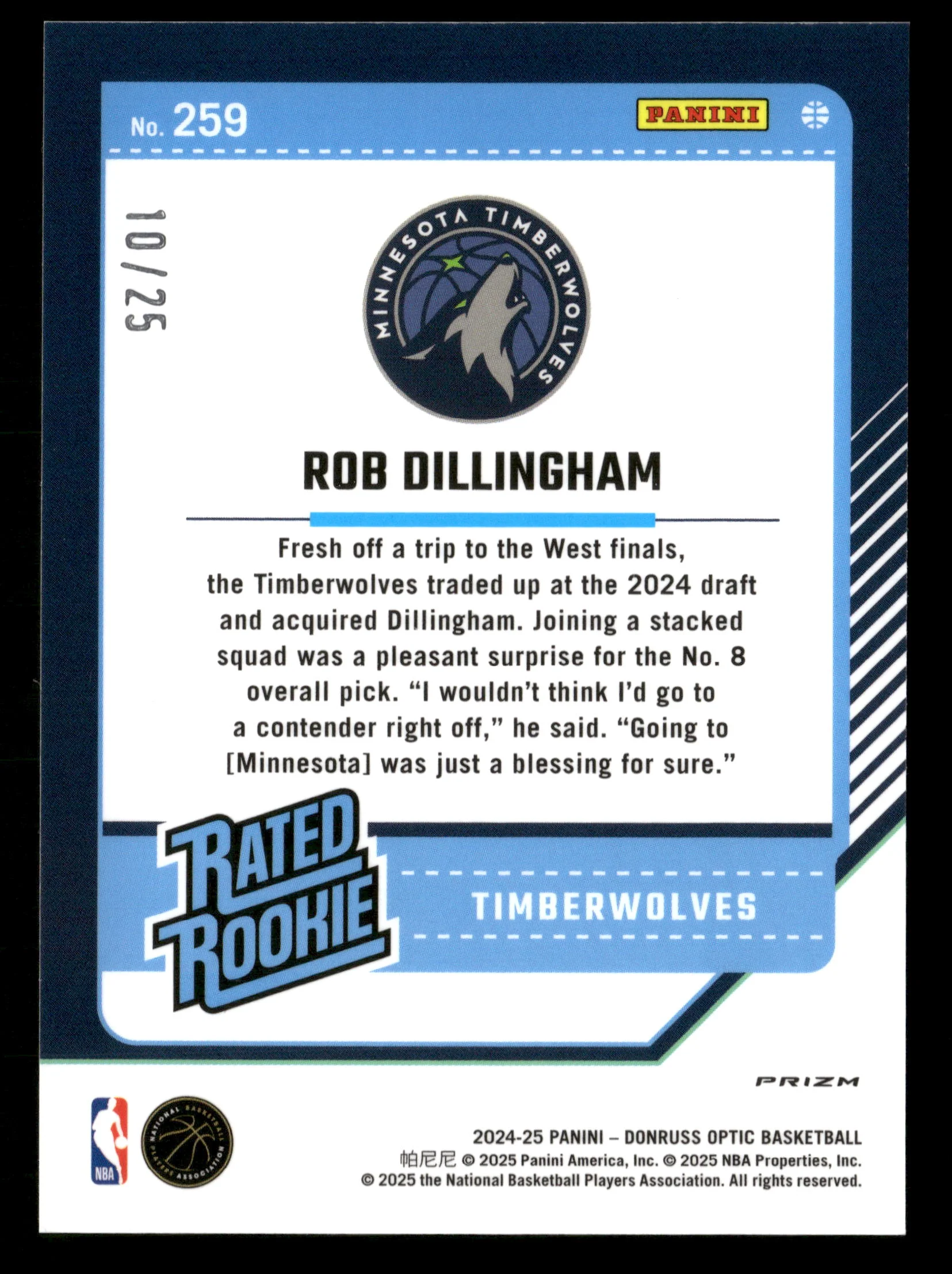 2024-25 Panini Donruss Optic Basketball No.259 Rob Dillingham Green Scope Rated Rookie /25 - Image 2