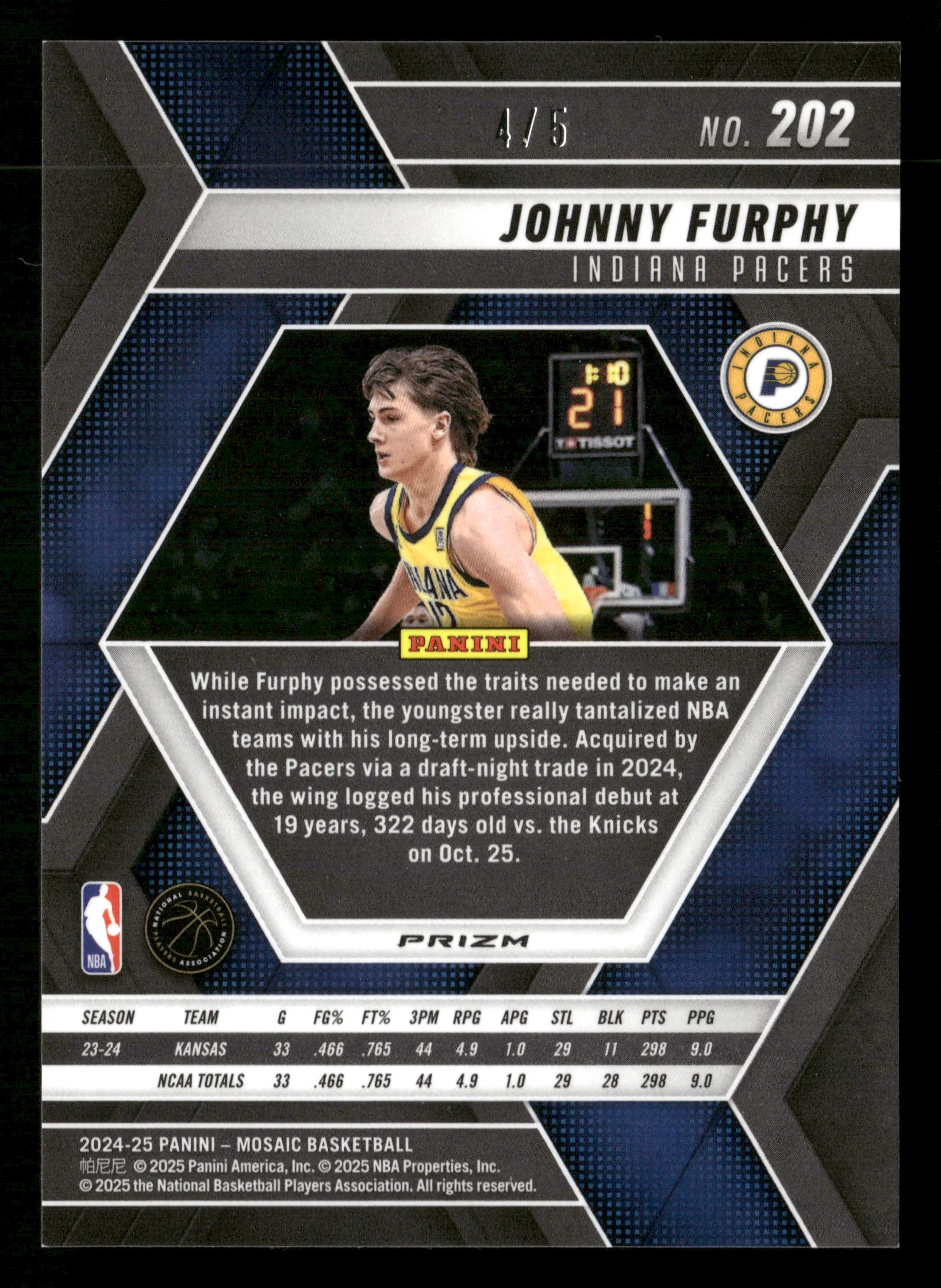 2024-25 Panini Mosaic #202 Johnny Furphy Spectris Green FOTL Mosaic #/5 - Image 2