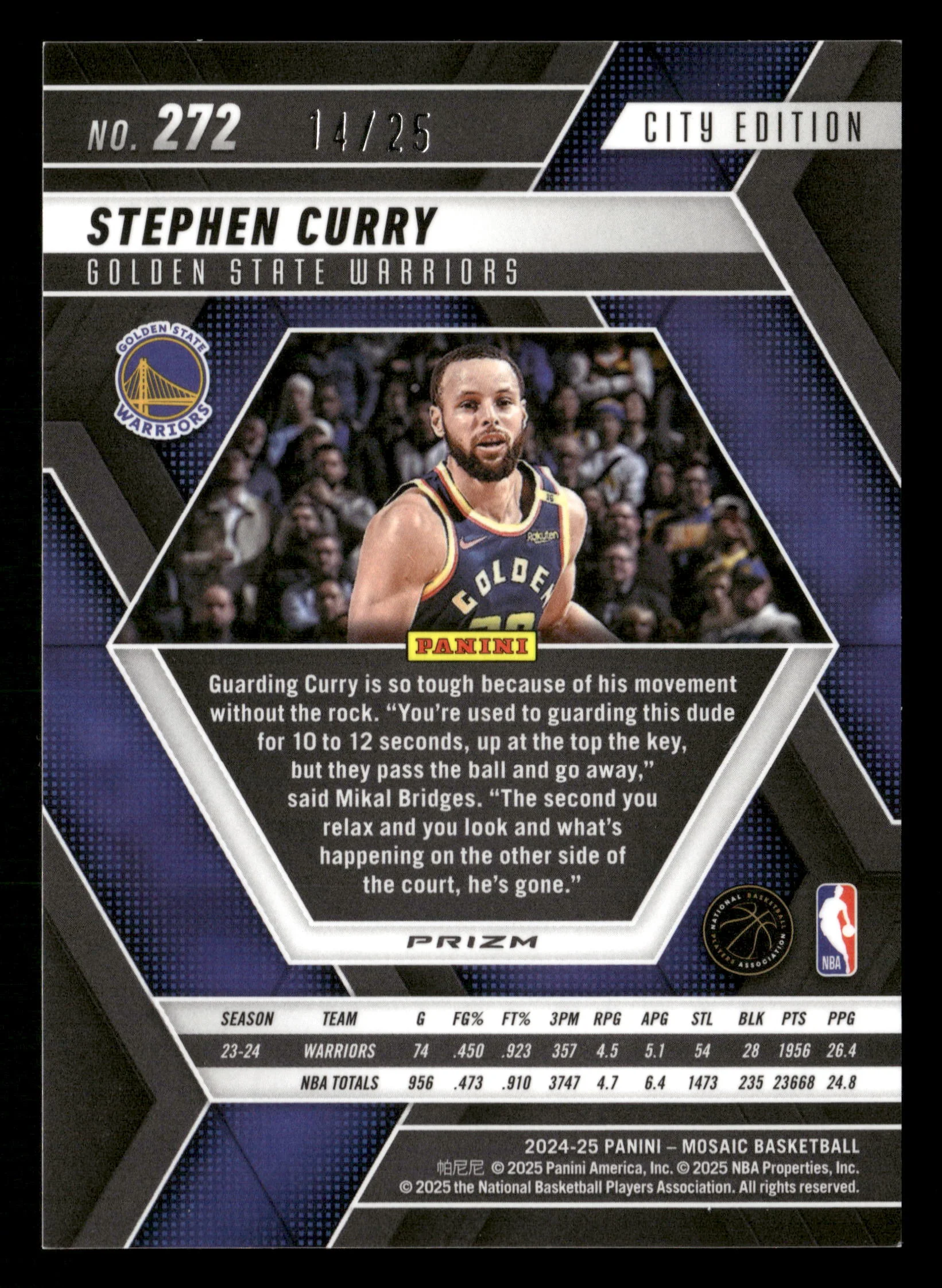 2024-25 Panini Mosaic #272 Stephen Curry White Mosaic #/25 - Image 2