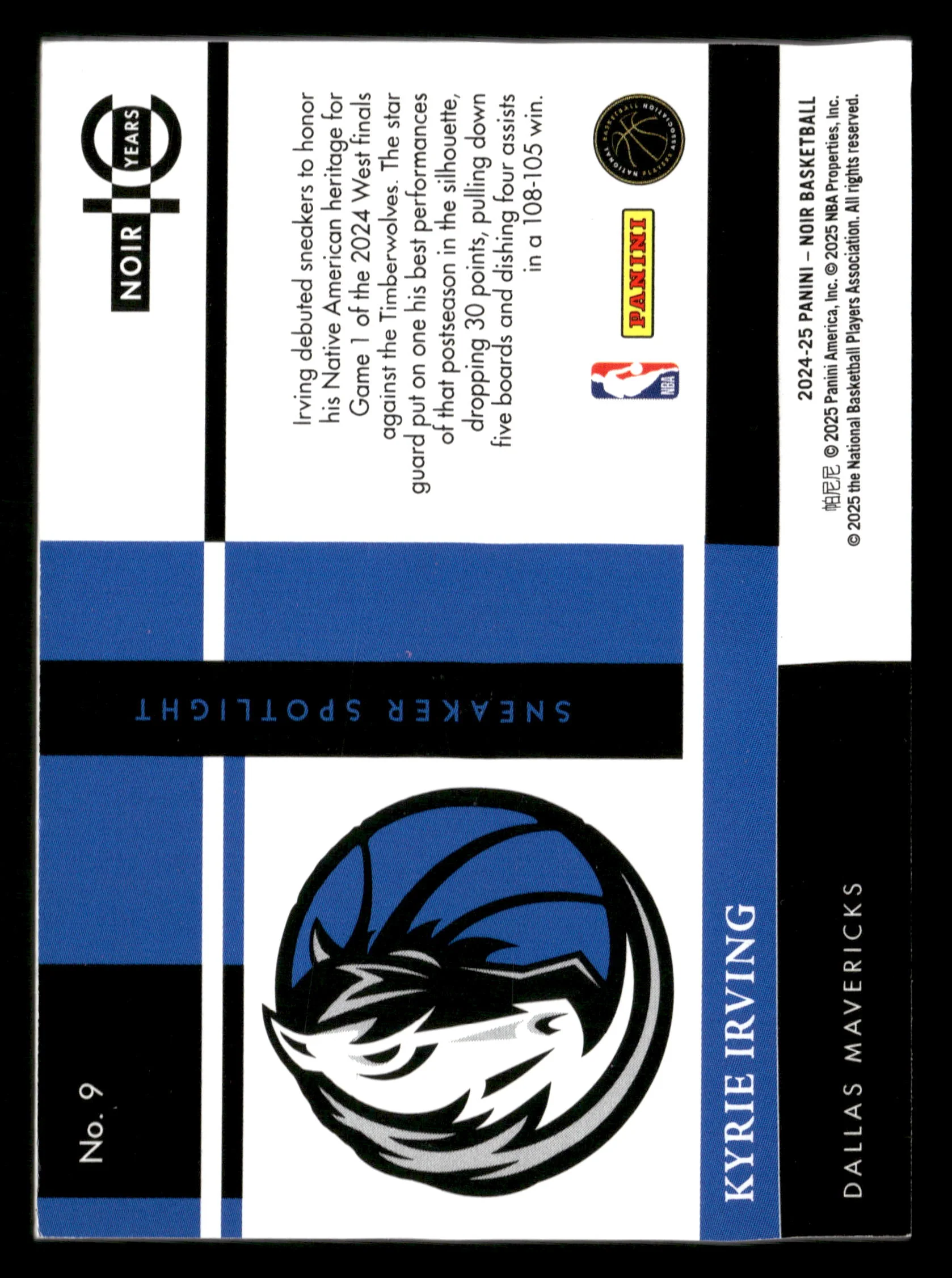 2024-25 Panini Noir #9 Kyrie Irving Sneaker Spotlight #/99 - Image 2