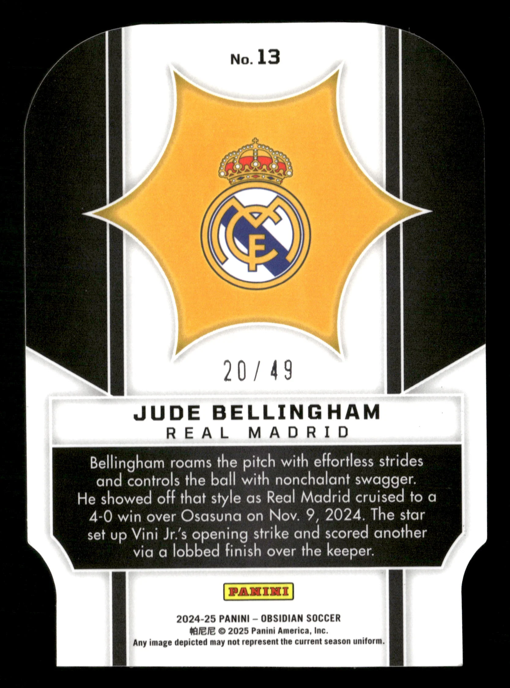 2024-25 Panini Obsidian #13 Jude Bellingham Supernova Electric Etch Purple #/49 - Image 2