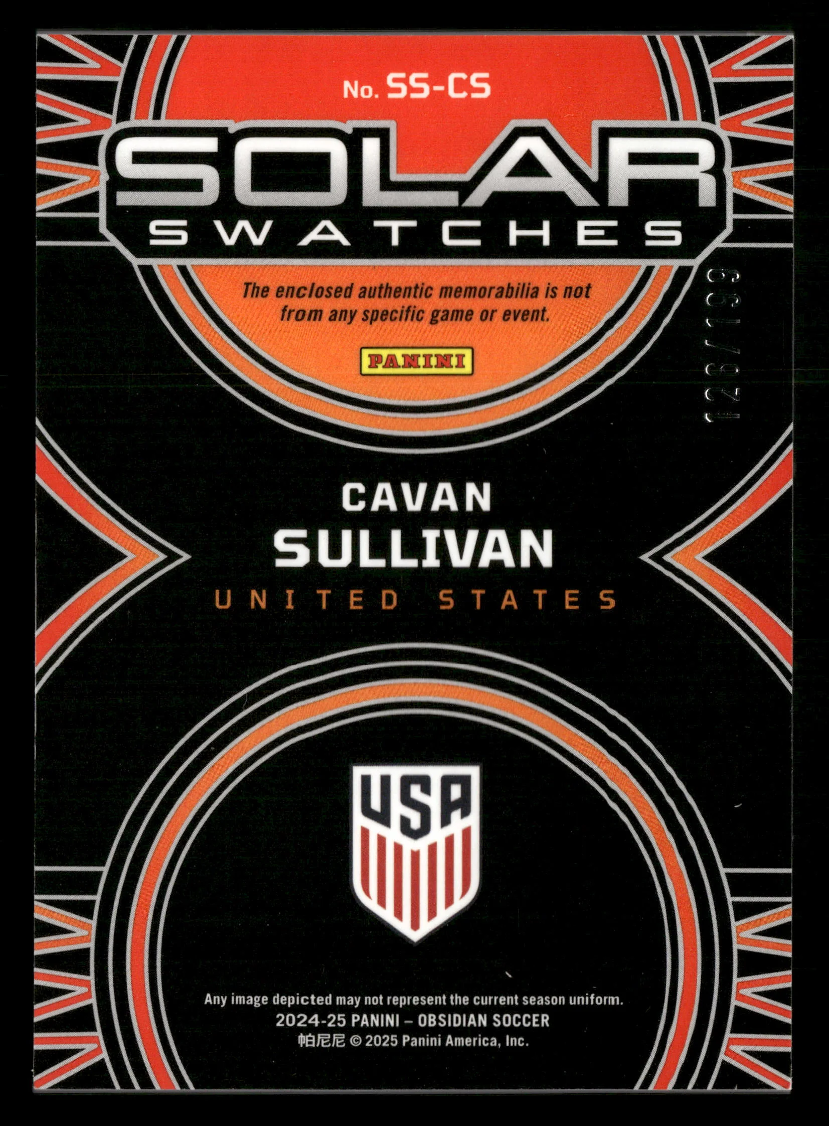 2024-25 Panini Obsidian #SS-CS Cavan Sullivan Solar Swatches #/199 - Image 2