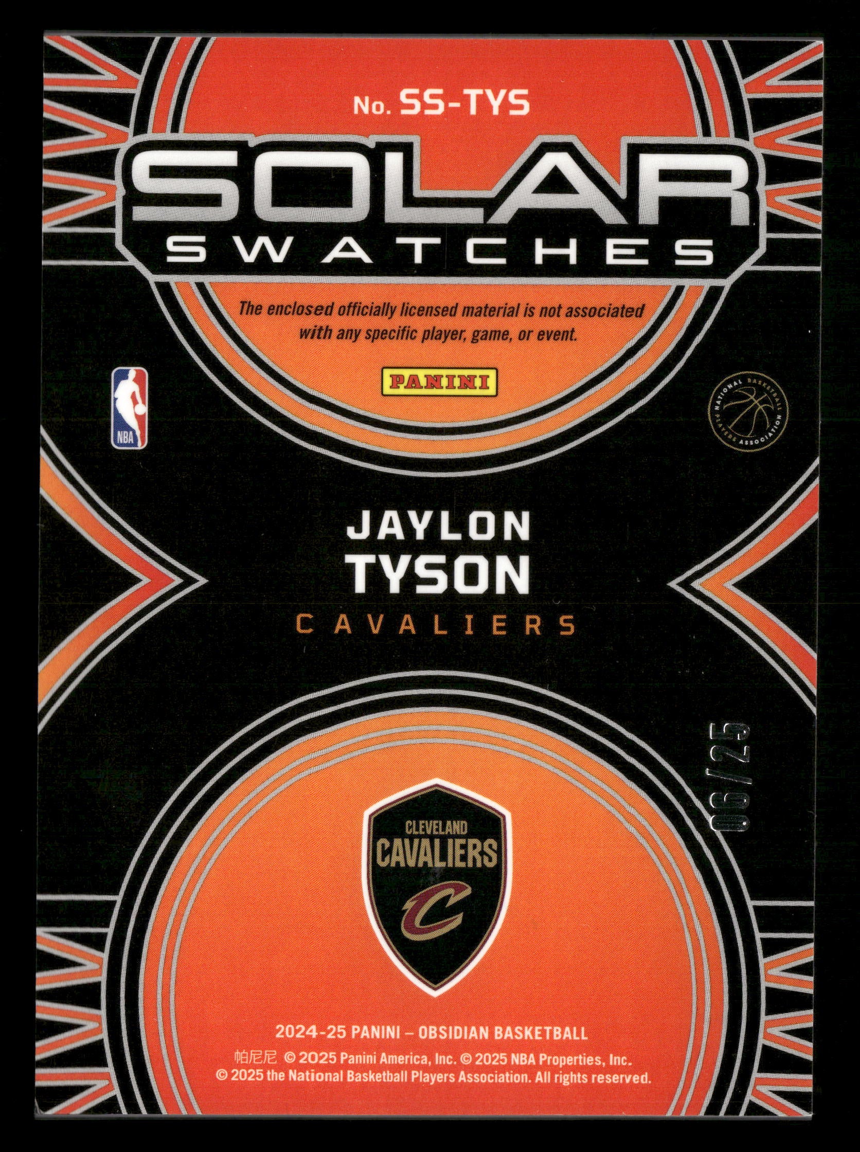 2024-25 Panini Obsidian #SS-TYS Jaylon Tyson Solar Swatches Green RC #/25 - Image 2