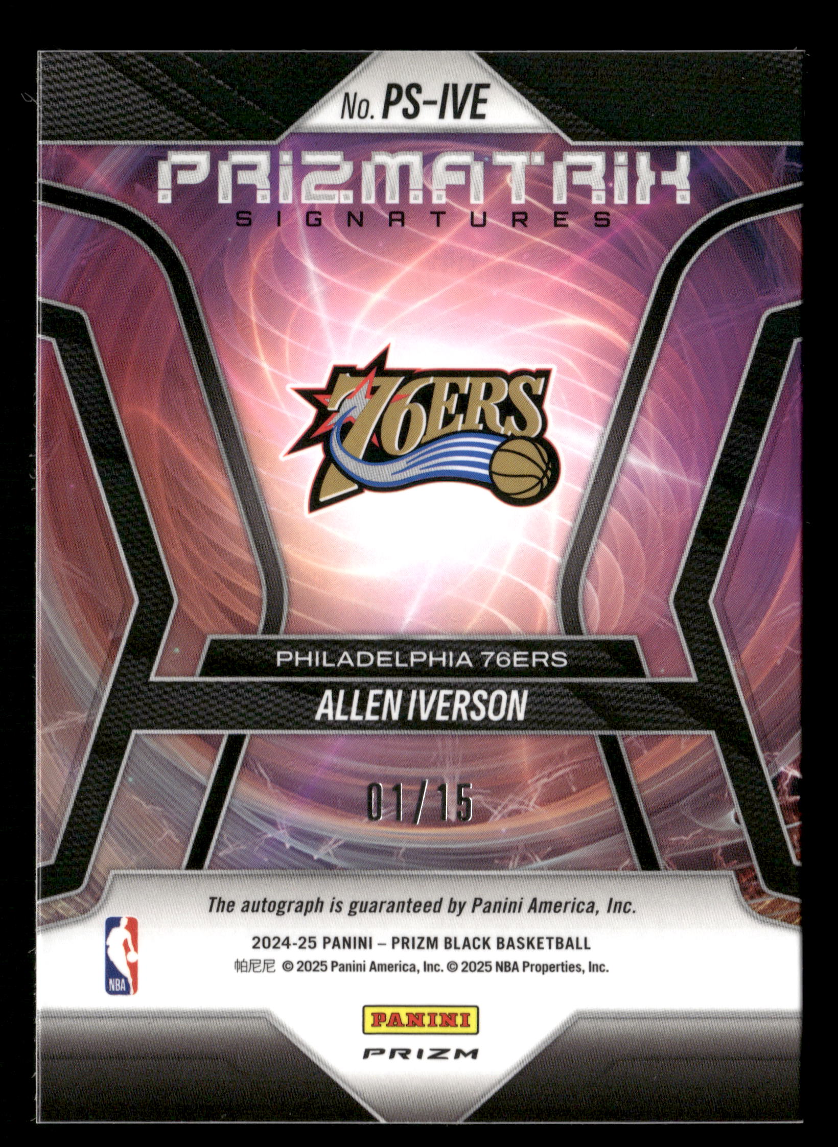 2024-25 Panini Prizm #PS-IVE Allen Iverson Signatures Snakeskin Prizms #/15 - Image 2
