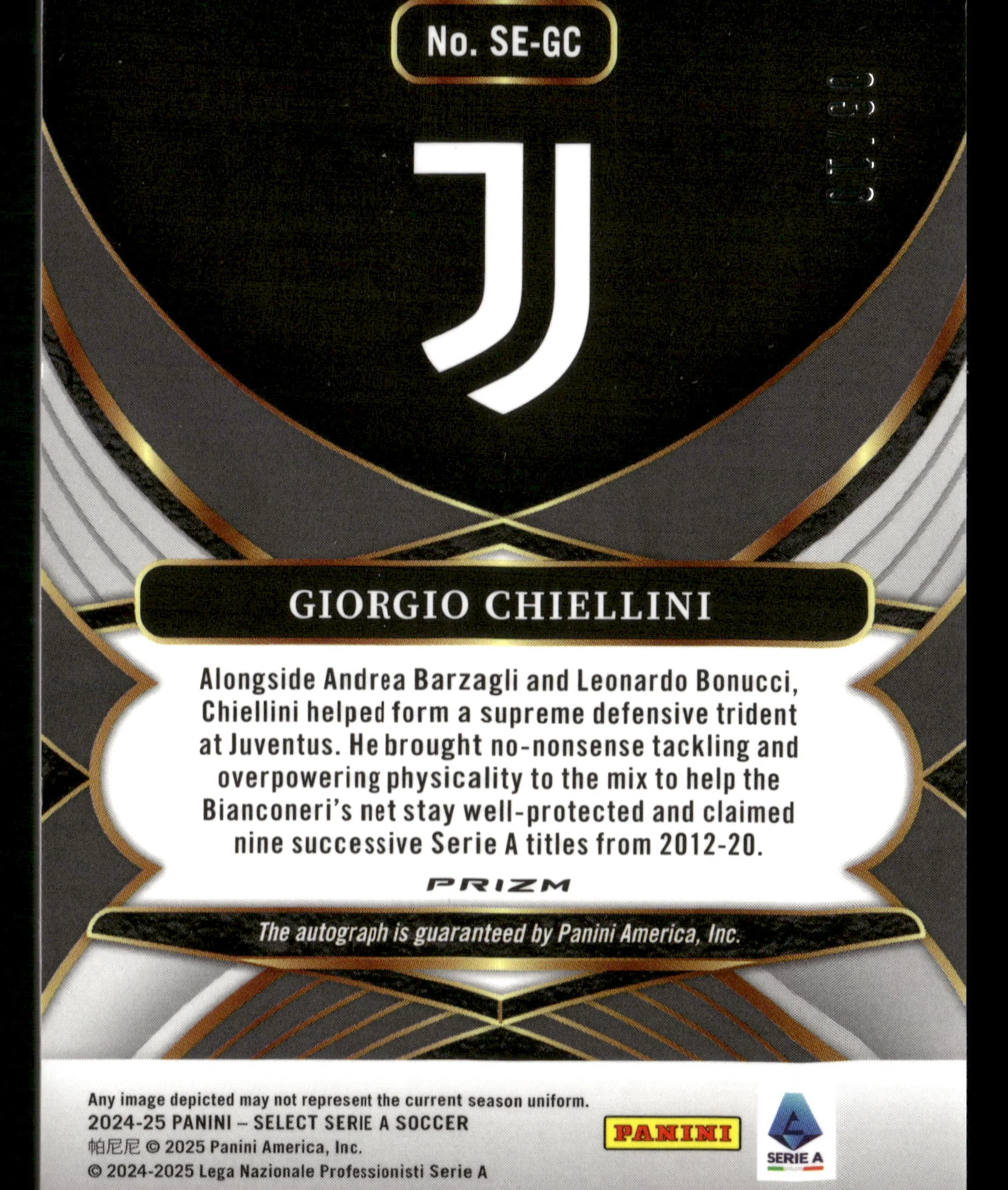 2024-25 Serie A Select No. SE-GC Giorgio Chiellini /10 Auto True Gold - Image 2