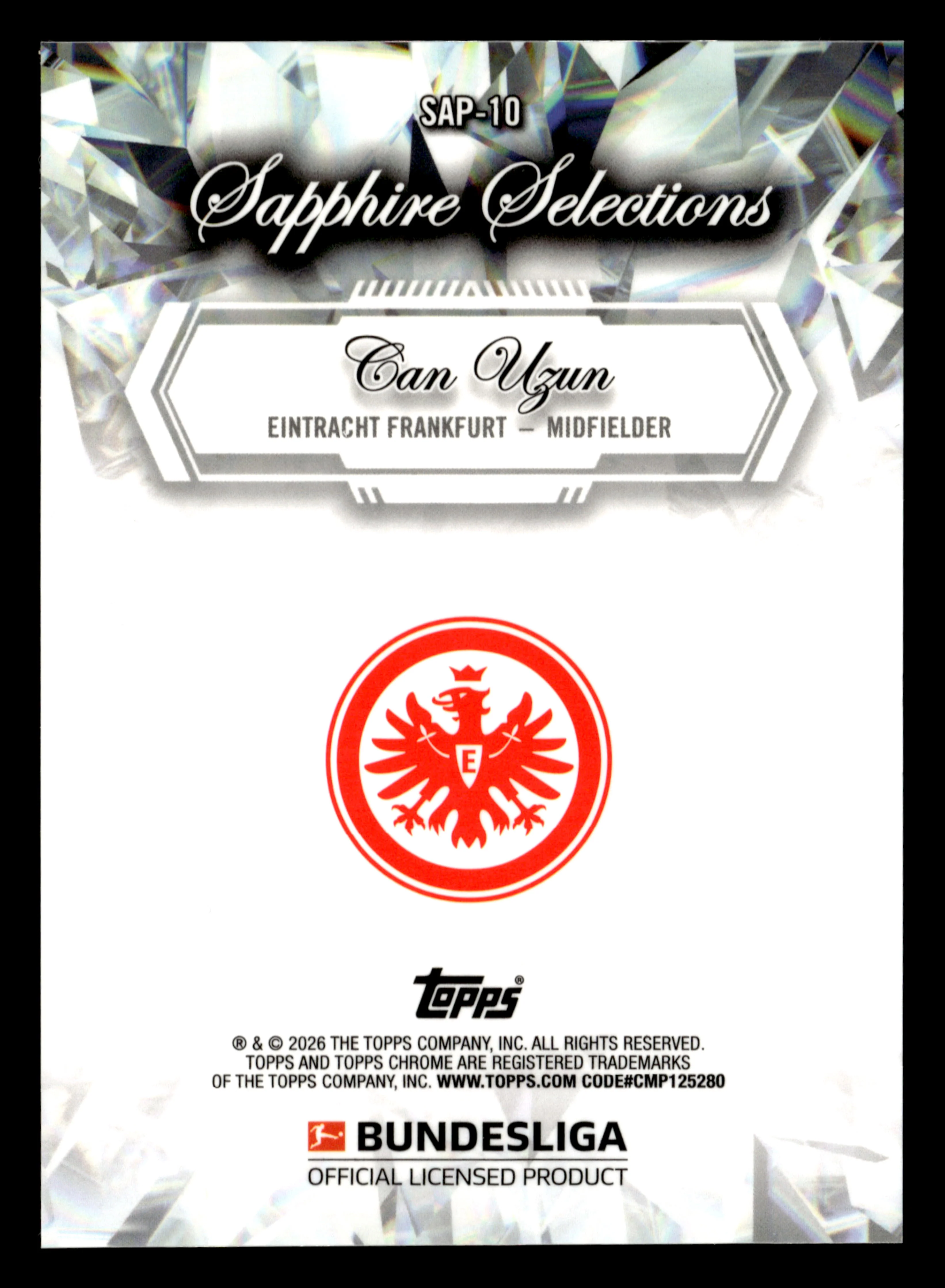 2024-25 Topps Chrome Sapphire Ed Bundesliga #SAP-10 Can Uzun Sapphire Selections - Image 2
