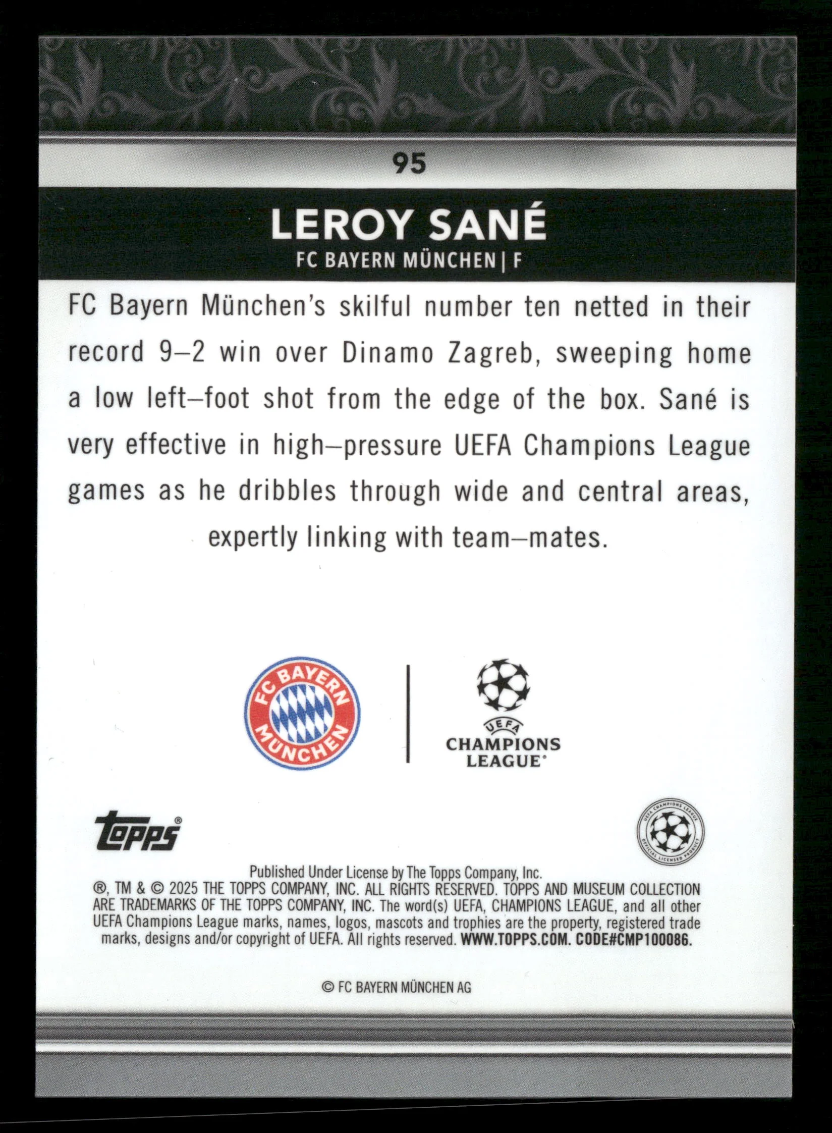 2024-25 Topps Museum Collection UEFA #95 Leroy Sané Sapphire #/75 - Image 2