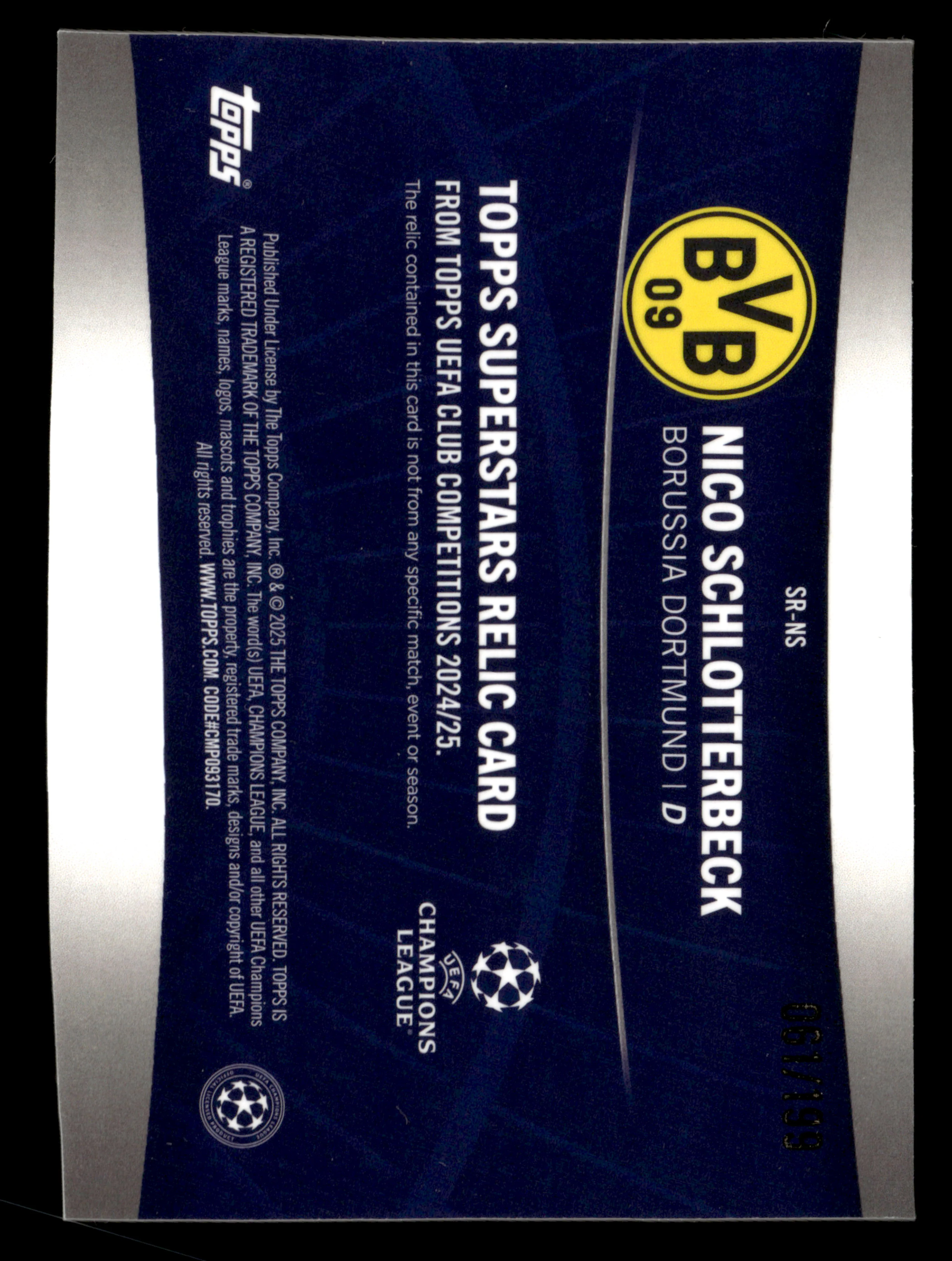 2024-25 Topps UCC #SR-NS Nico Schlotterbeck Superstar Relics Neon Green #/199 - Image 2