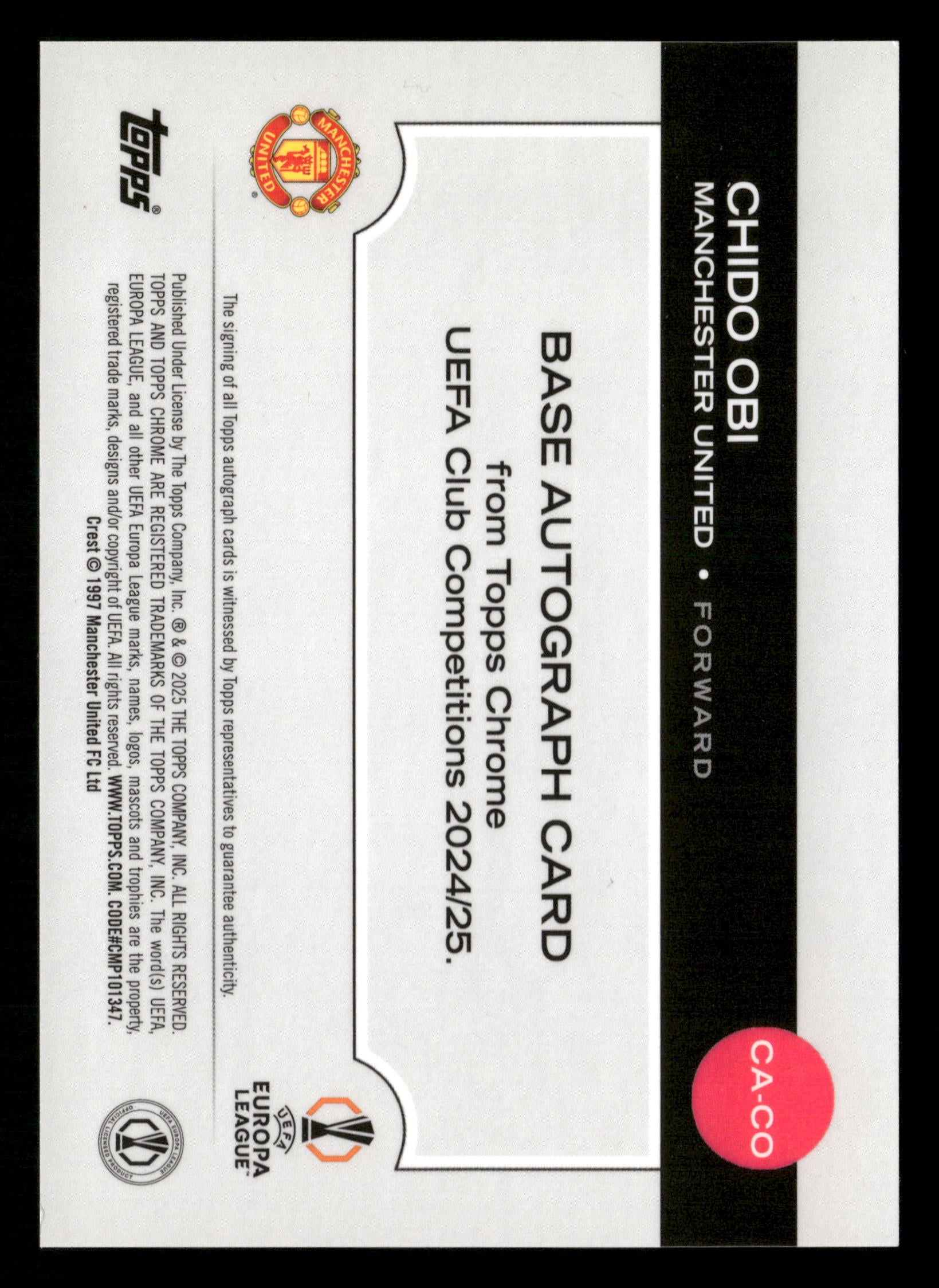 2024-25 Topps UCC#CA-CO Chido Obi Chrome Autographs Green Lava Refractor #/99 - Image 2