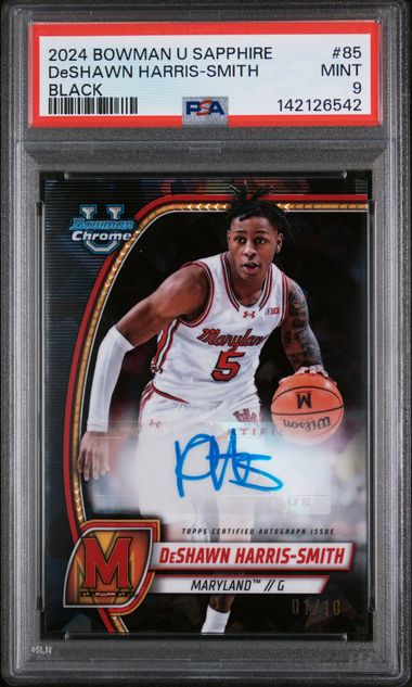 2024 Bowman University Sapphire #85 DeShawn Harris-Smith Black Refractor Auto #/10