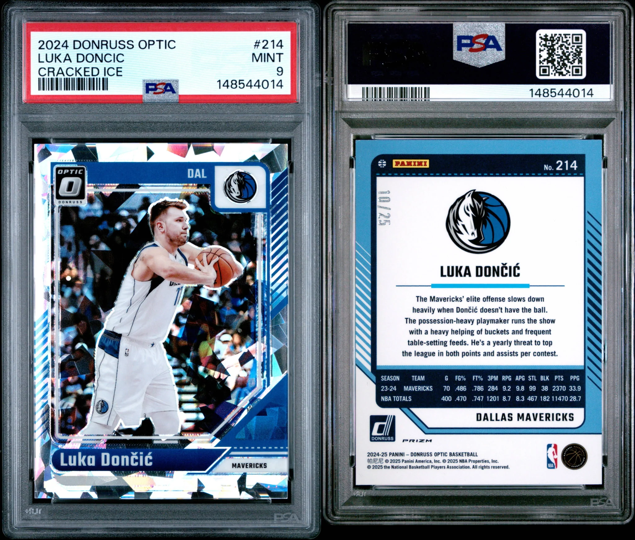 2024 Donruss Optic Basketball #214 Luka Doncic Cracker Ice /25 PSA 9 - Image 3