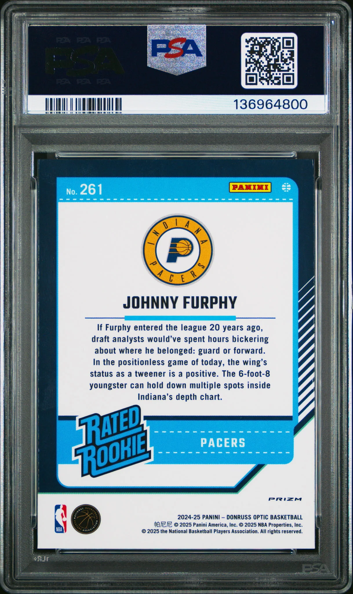 2024 Donruss Optic Dragon Choice #261 Johnny Furphy SP PSA 9 RC - Image 2