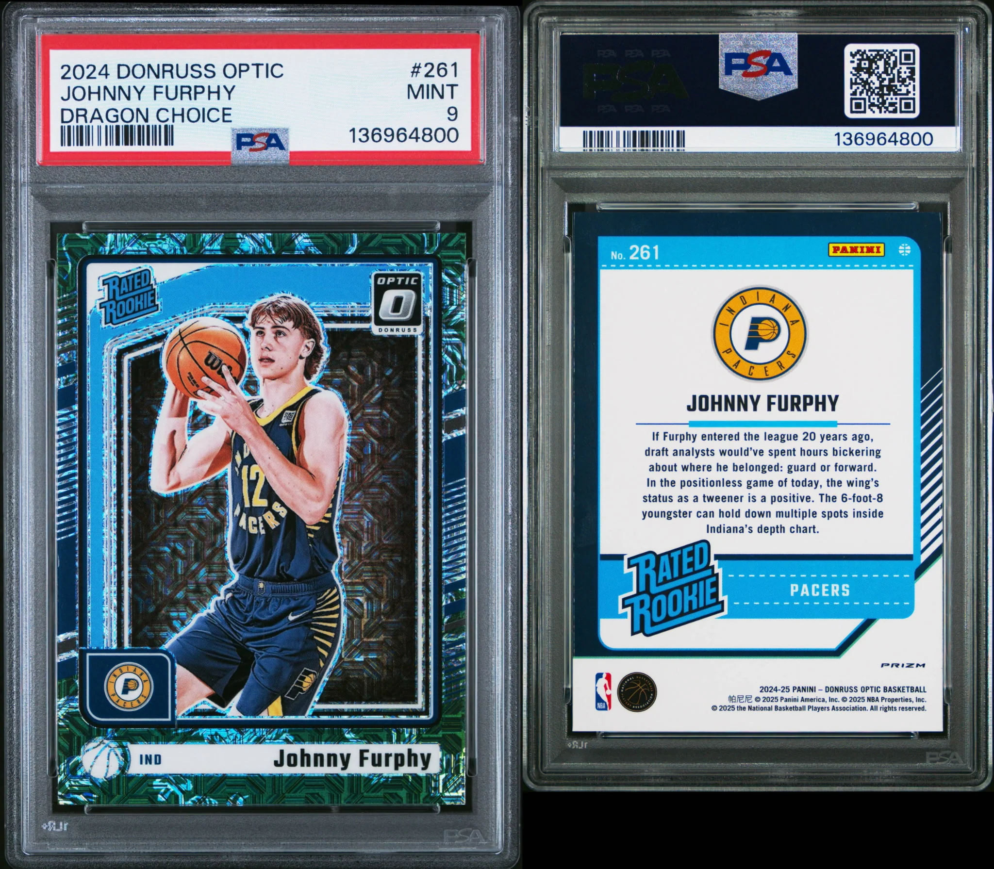 2024 Donruss Optic Dragon Choice #261 Johnny Furphy SP PSA 9 RC - Image 3