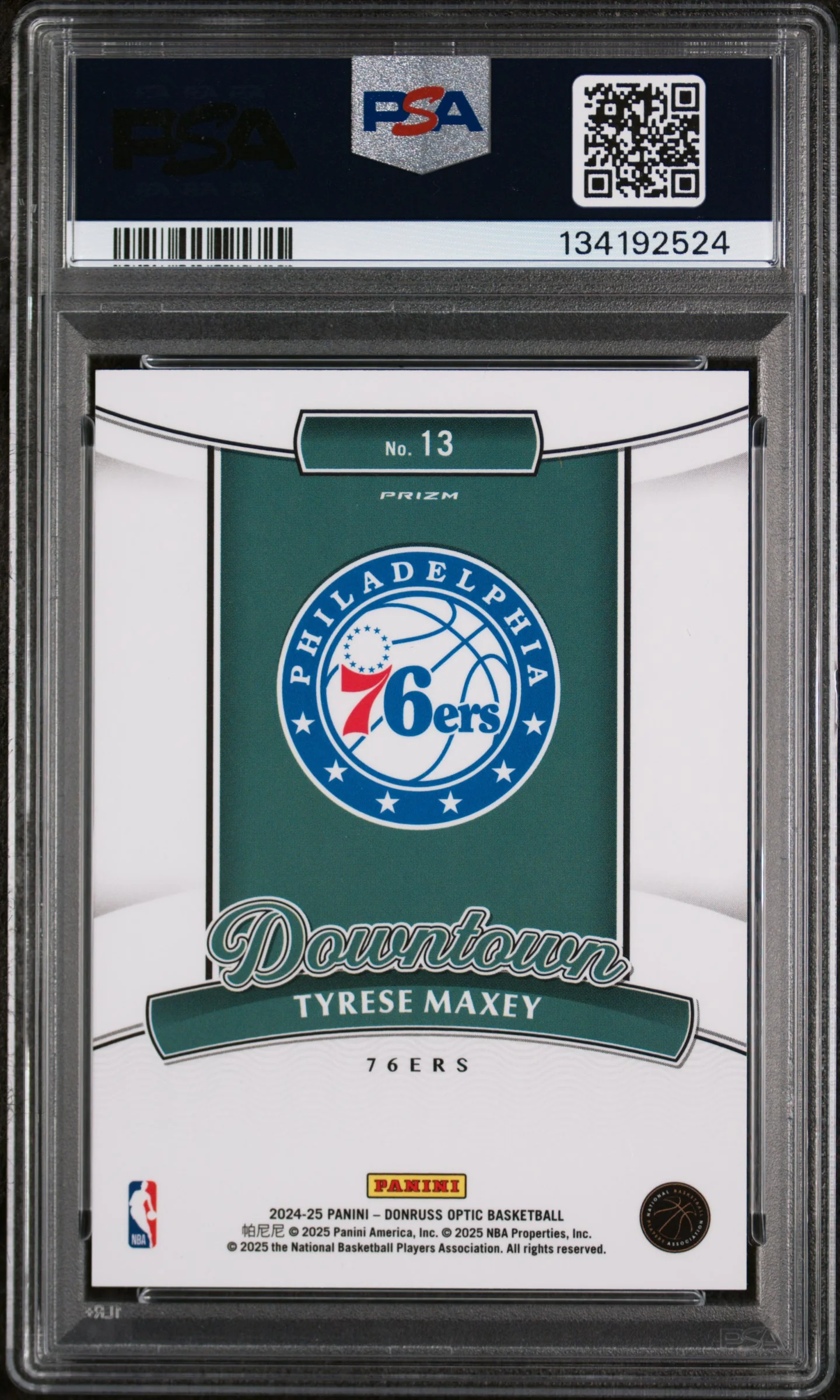 2024 Panini Donruss Optic Downtown #13 Tyrese Maxey PSA 9 - Image 2