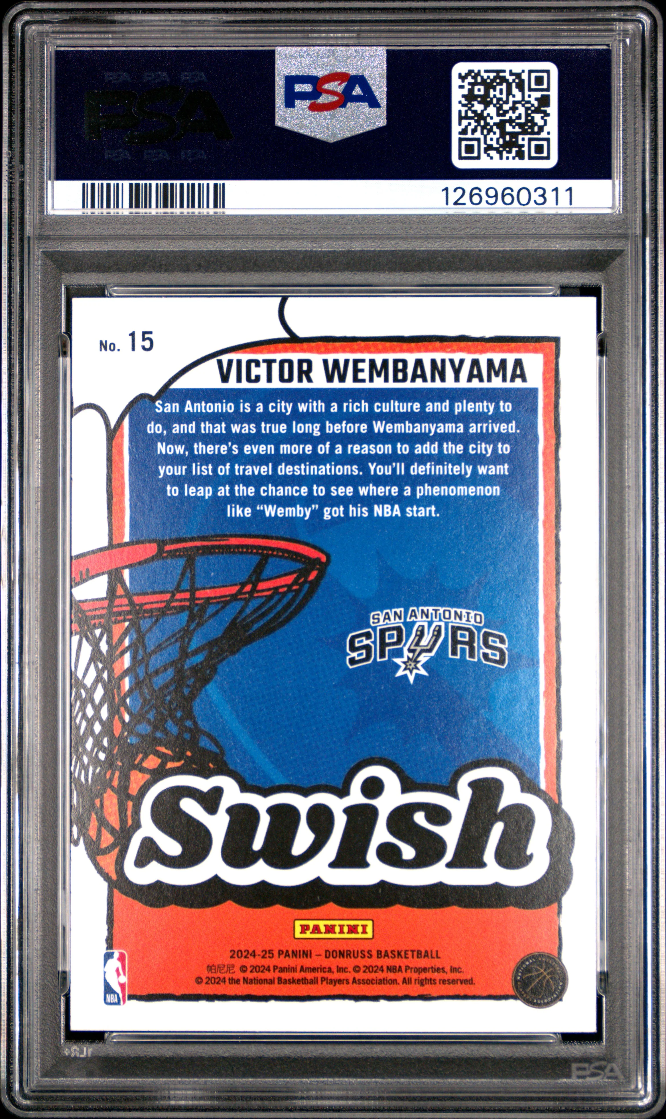 2024 Panini Donruss Swish #15 Victor Wembanyama Swish-Diamond PSA 9 - Image 2