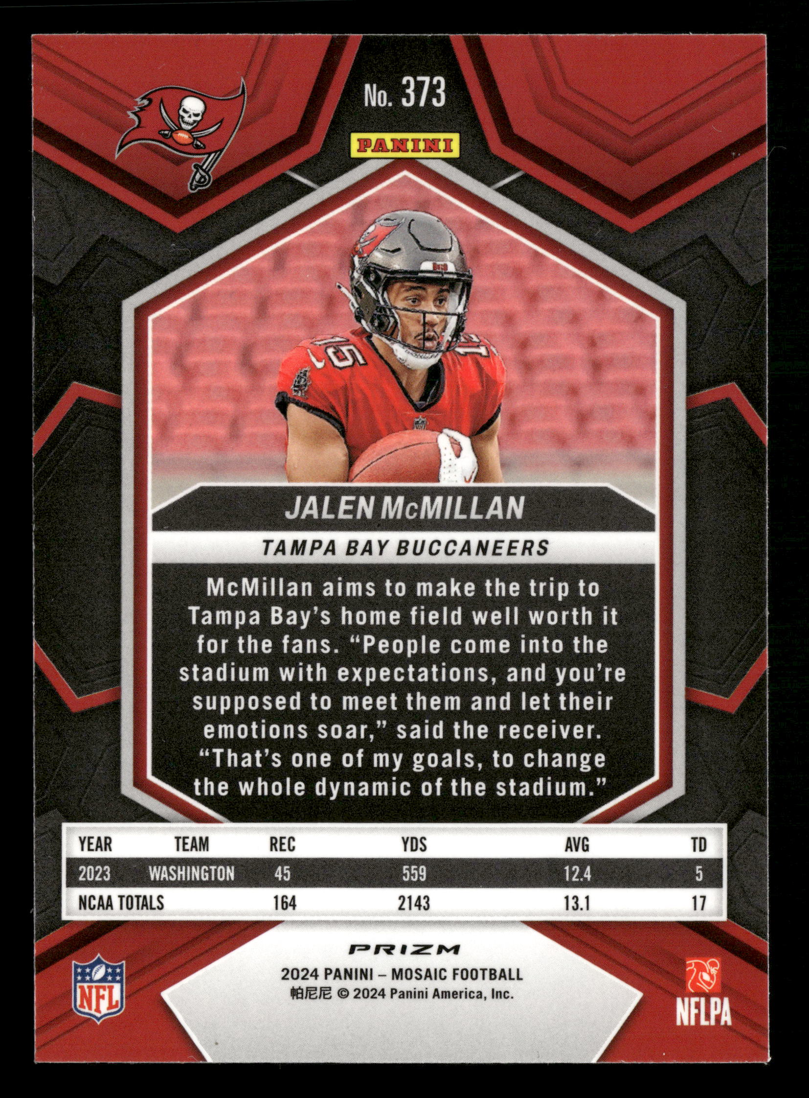 2024 Panini Mosaic #373 Jalen McMillan Honeycomb - Image 2