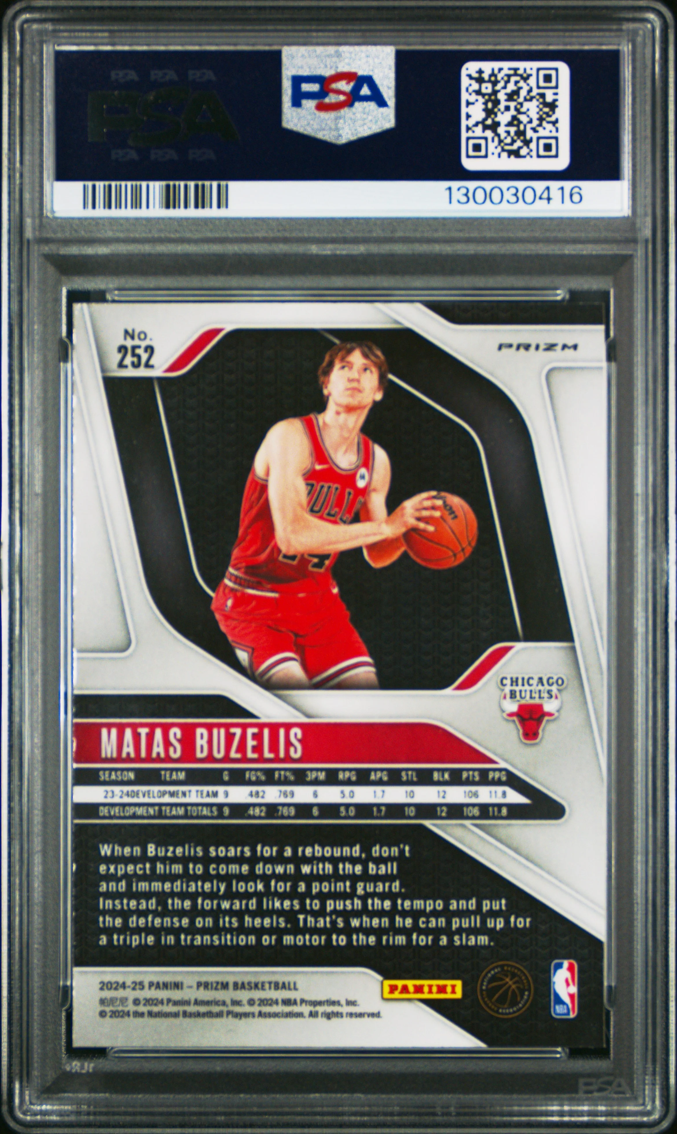 2024 Panini Prizm #252 Matas Buzelis Silver Prizm PSA 10 - Image 2