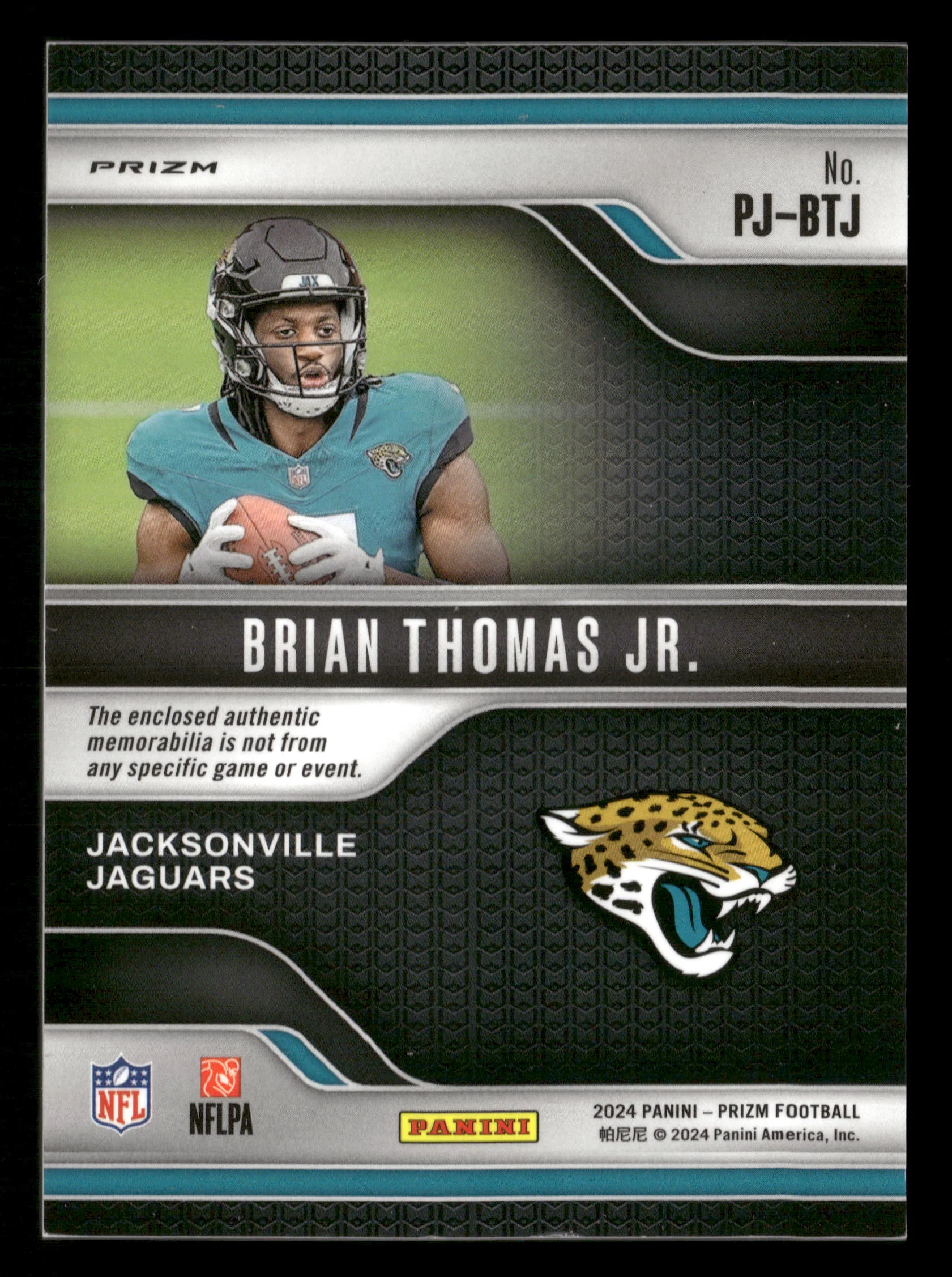 2024 Panini Prizm #PJ-BTJ Brian Thomas Jr. Premier Jerseys Neon Green Pulsar - Image 2