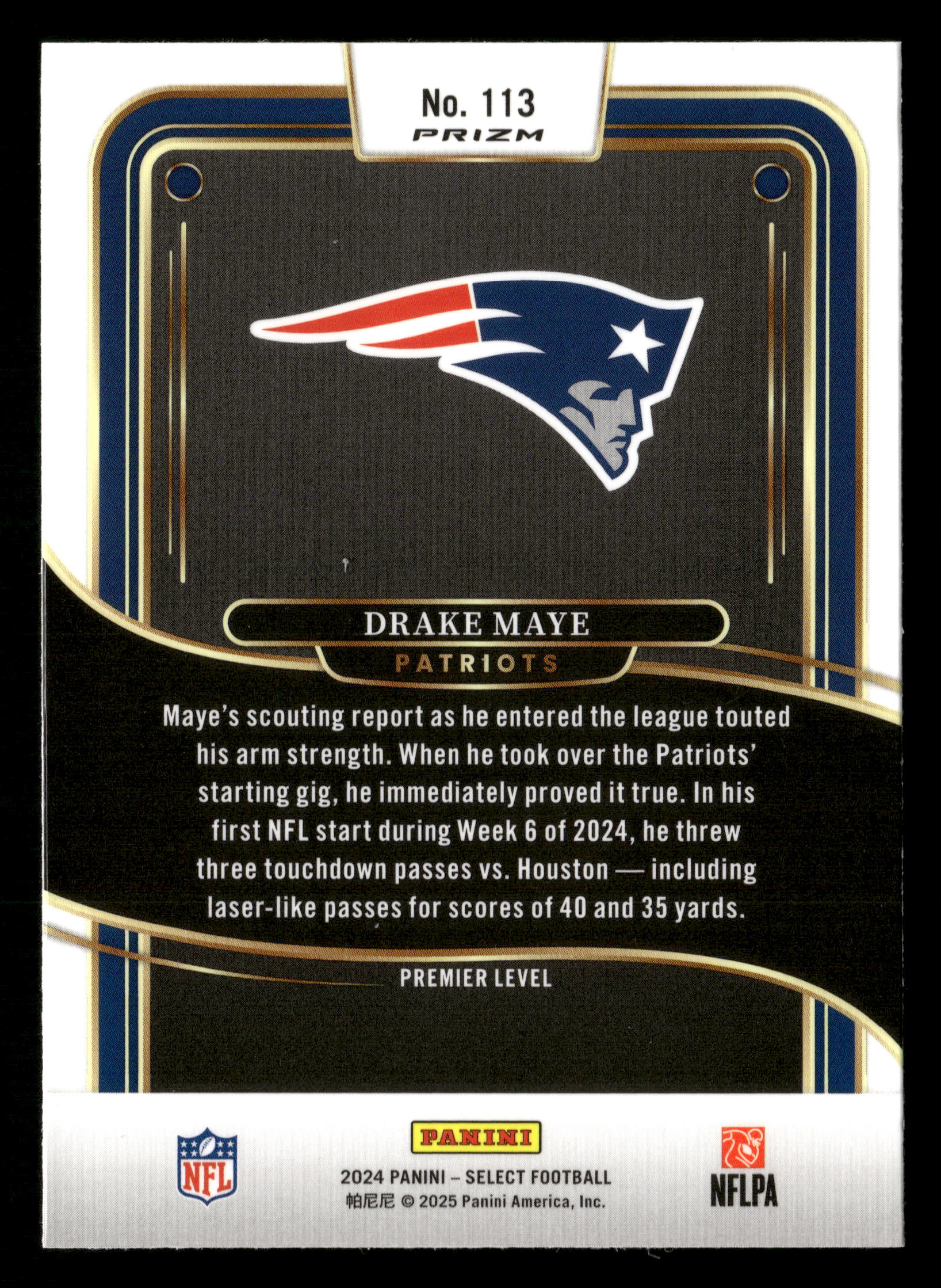2024 Panini Select #113 Drake Maye Black & Red Prizm Shock - Image 4