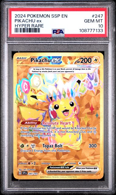 2024 Pokemon Surging Sparks 247/191 Pikachu ex Gold Hyper Rare PSA 10