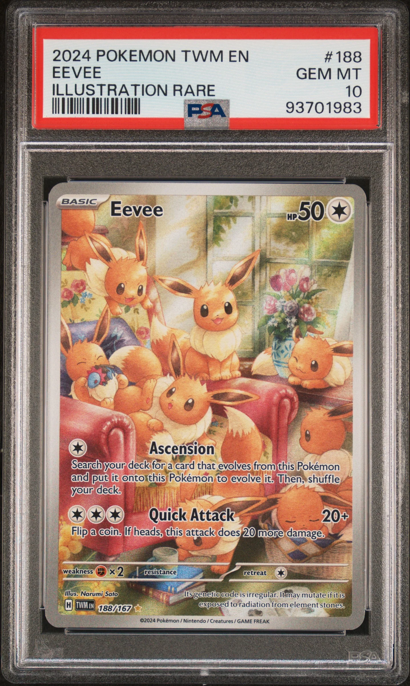 2024 Pokemon Twm En-Twilight Masquerade #188 Eevee Illustration Rare PSA 10