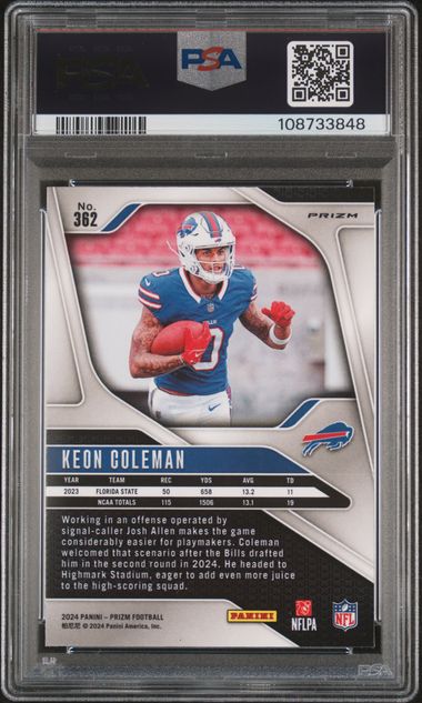 2024 Prizm #362 Keon Coleman Silver Prizm PSA 10 - Image 2