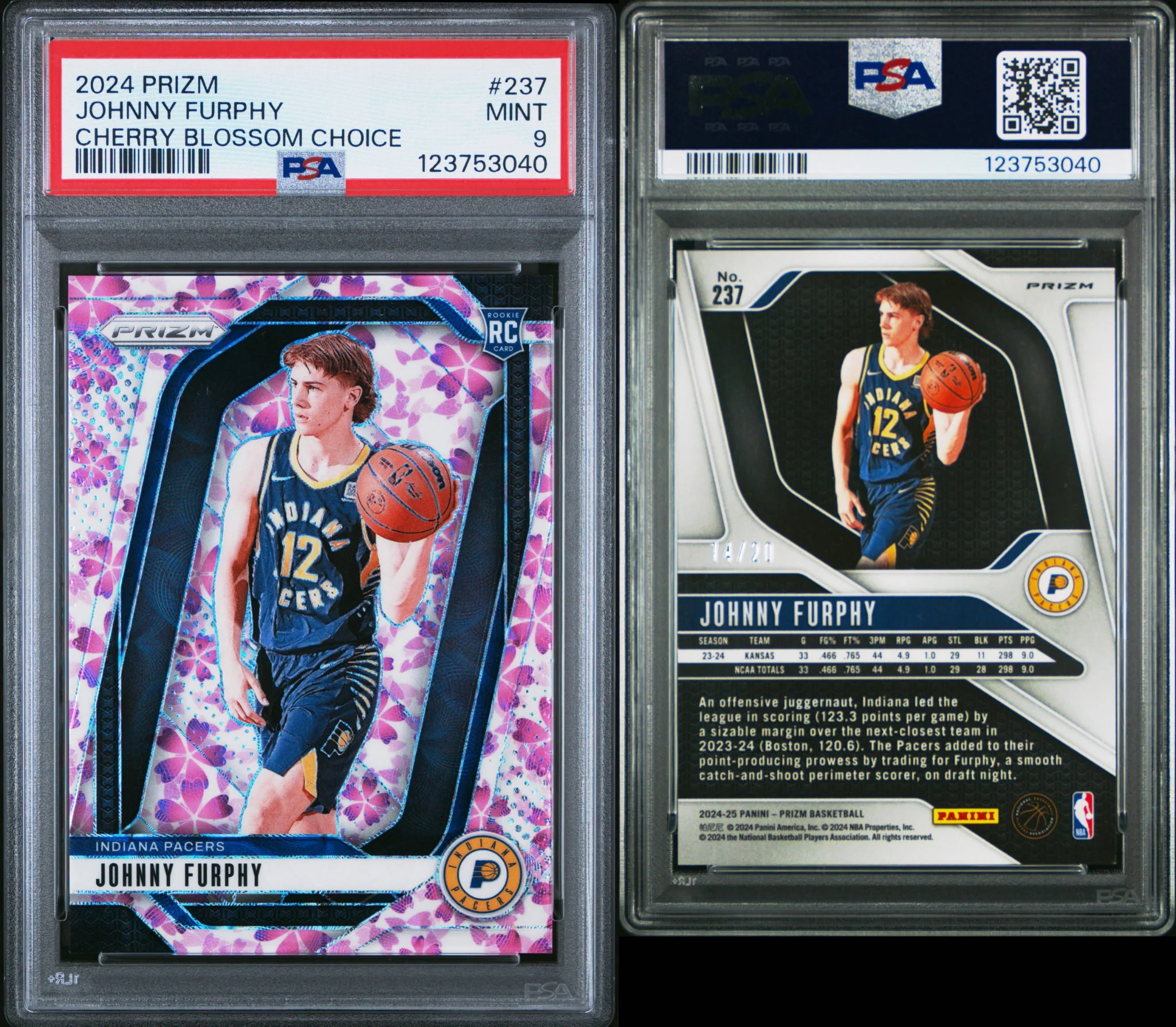 2024 Prizm Basketball Cherry Blossom Choice #237 Johnny Furphy /20 PSA 9 - Image 3