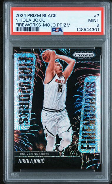 2024 Prizm Black #7 Nikola Jokic Fireworks Mojo Prizm #/25 PSA 9