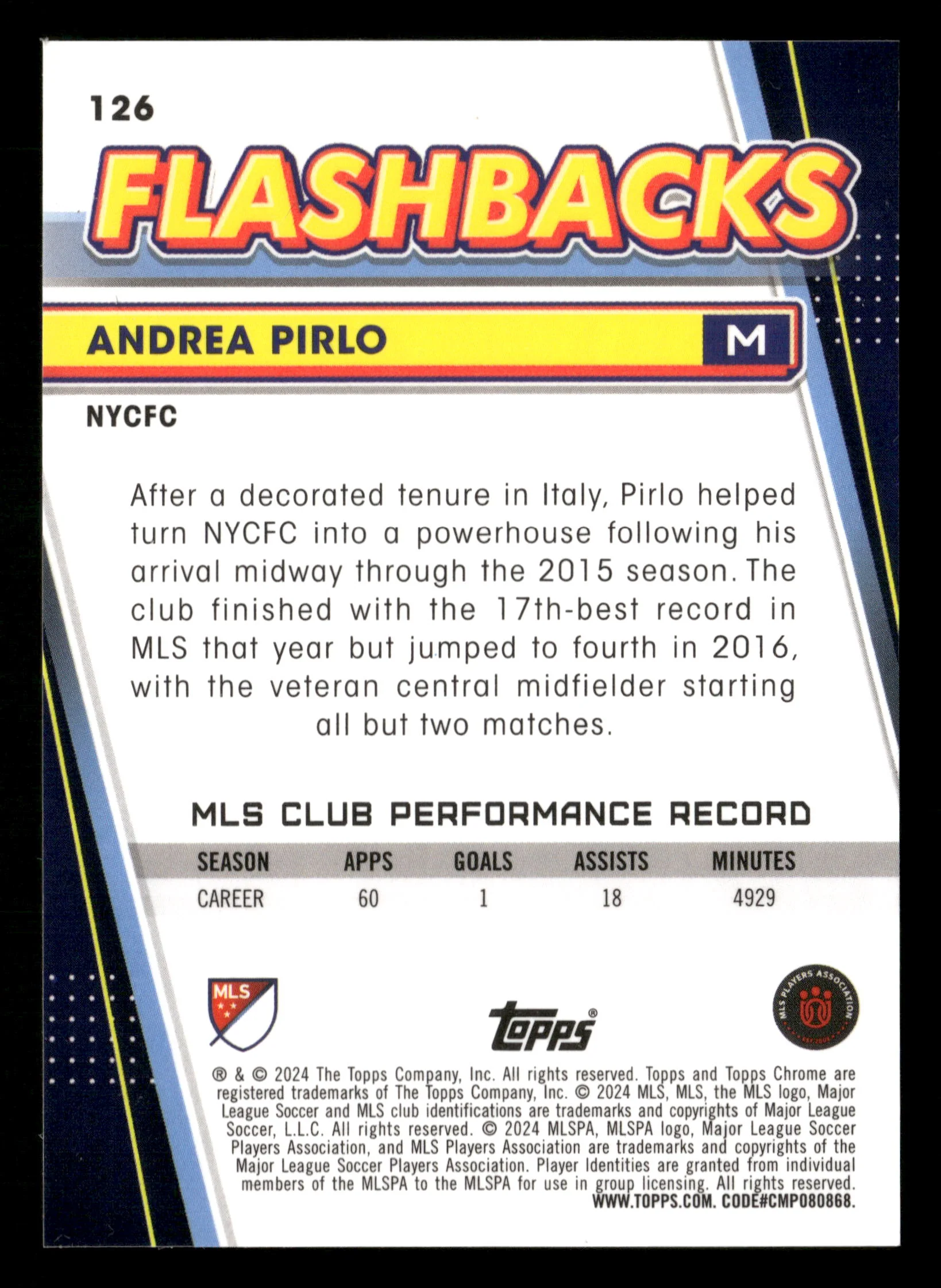 2024 Topps Chrome MLS #FA-AP Andrea Pirlo MLS Flashbacks Orange Refractor #/25 - Image 2