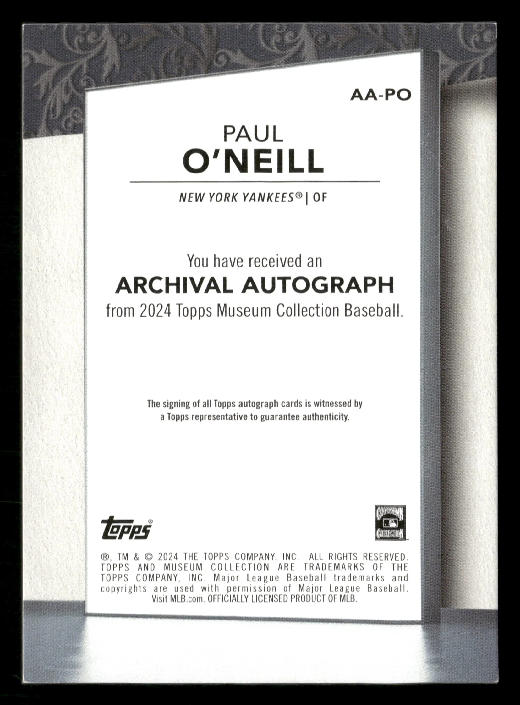 2024 Topps Museum Collection #AA-PO Paul O'Neill Archival Autographs #/299 - Image 2