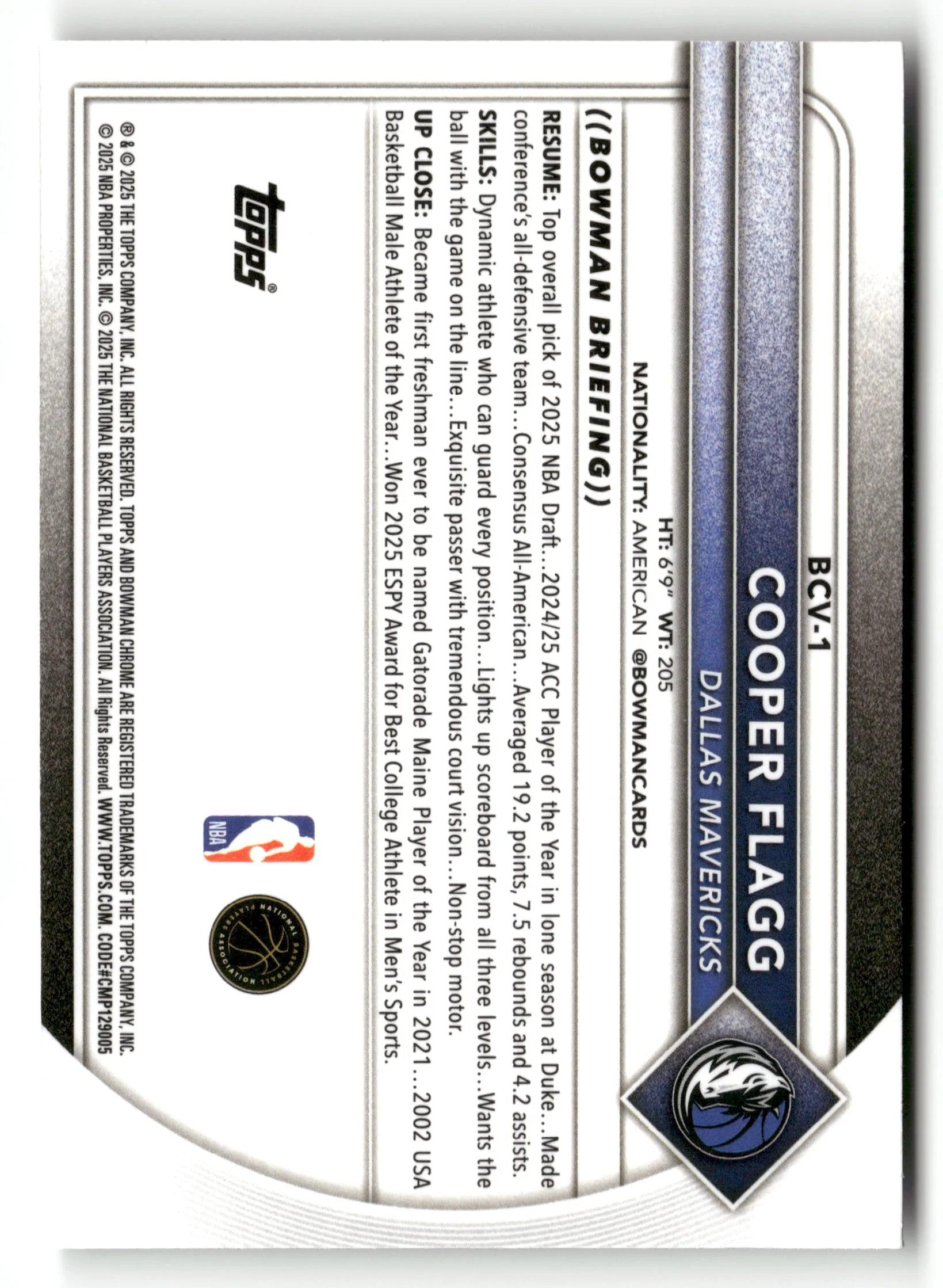 2025-26 Bowman #BCV-1 Cooper Flagg Chrome - Image 2